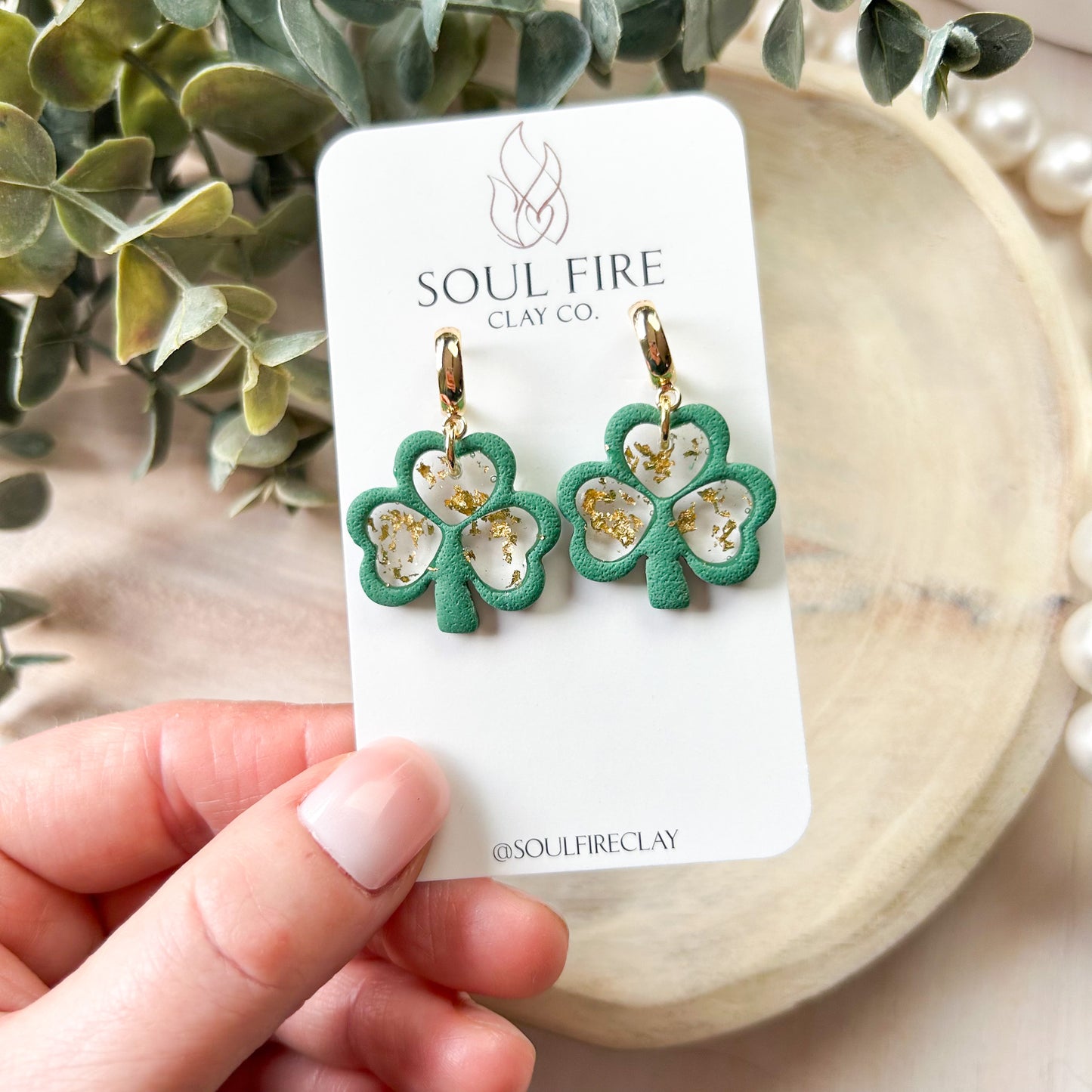 Gold Flake Clover Statement Earrings