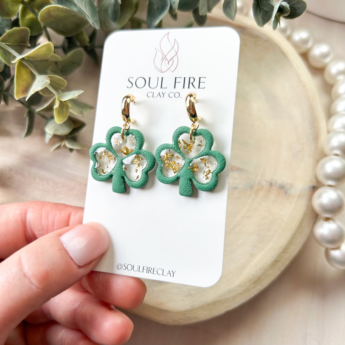 Gold Flake Clover Statement Earrings