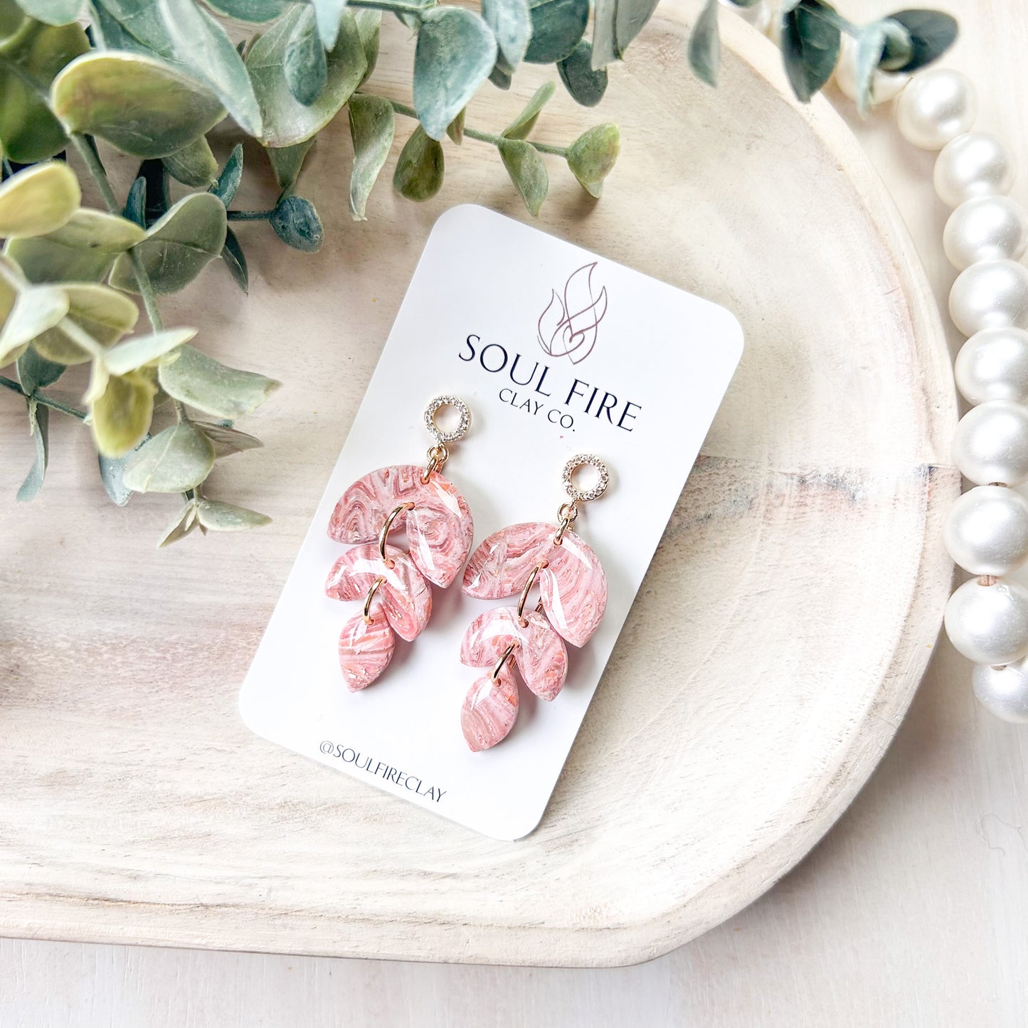Rose Gold Leaf Drop Marbled Statement Earrings