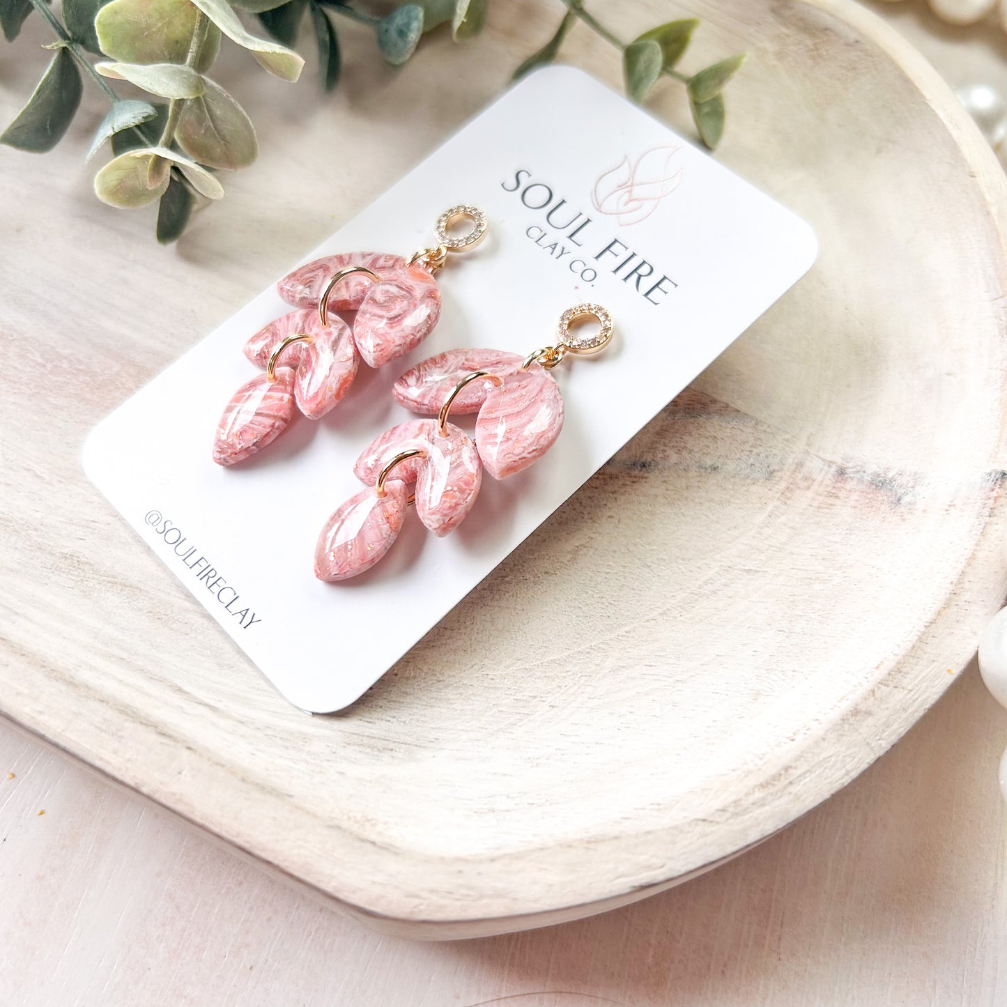 Rose Gold Leaf Drop Marbled Statement Earrings