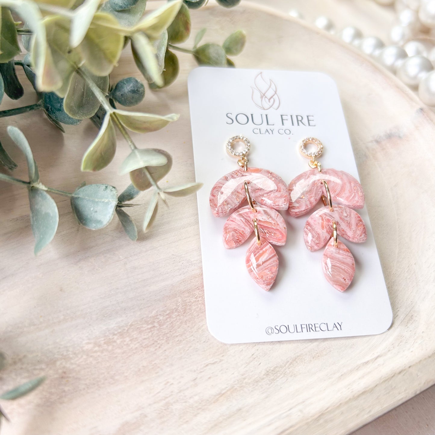 Rose Gold Leaf Drop Marbled Statement Earrings