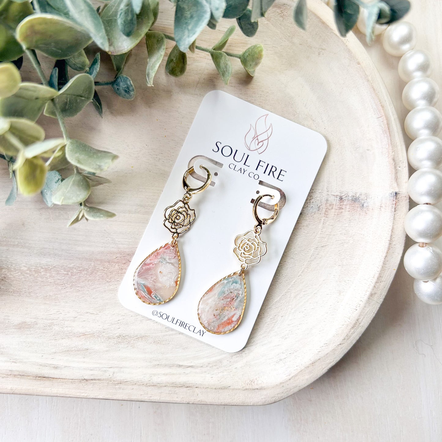 Spring Rose Marble Statement Earrings