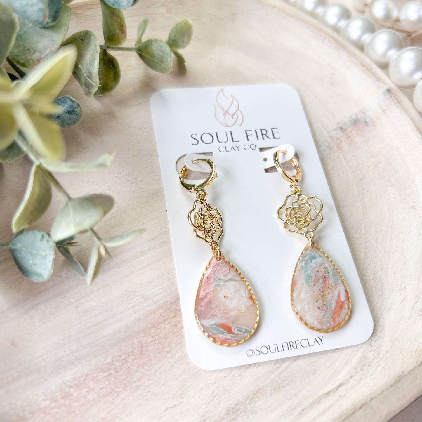Spring Rose Marble Statement Earrings