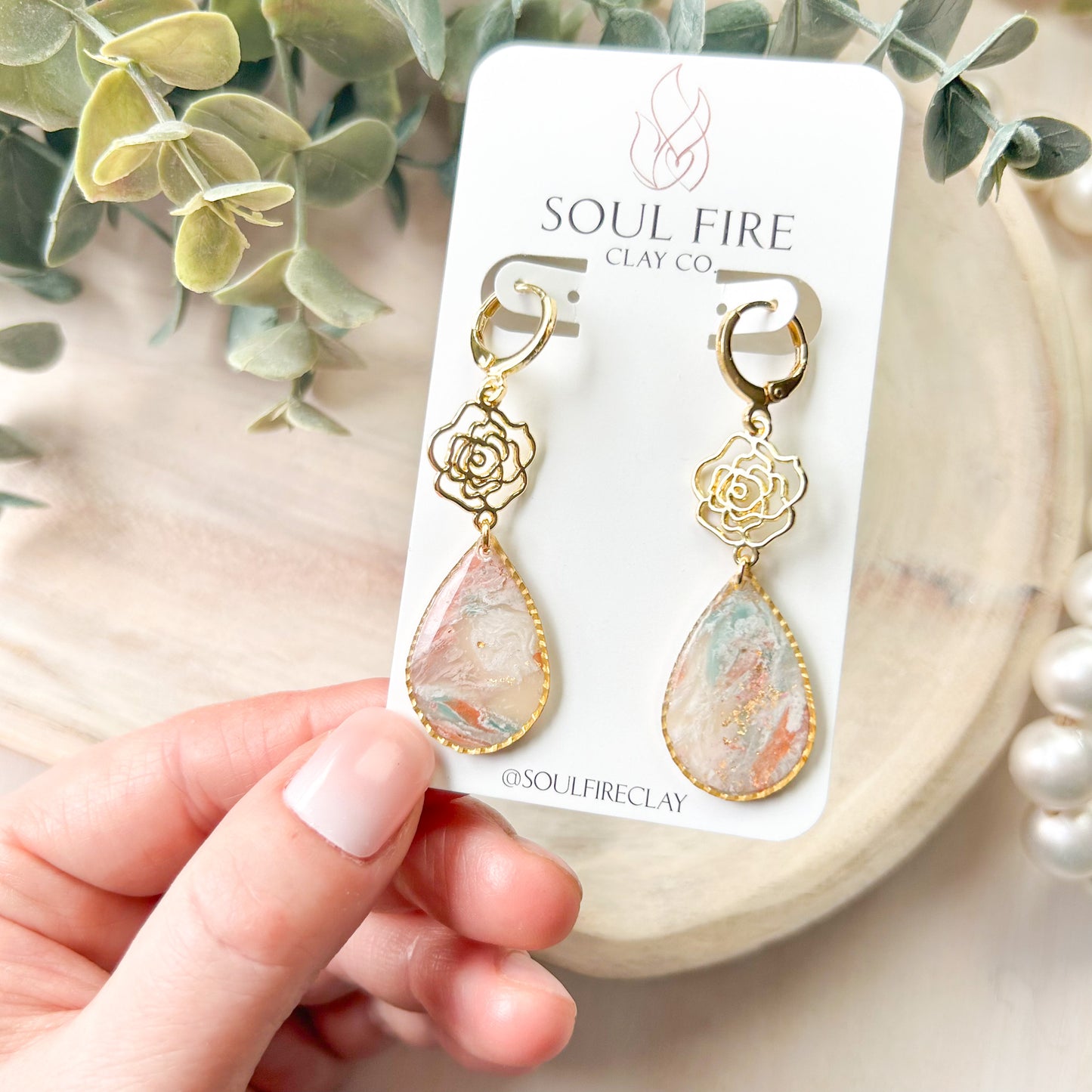 Spring Rose Marble Statement Earrings