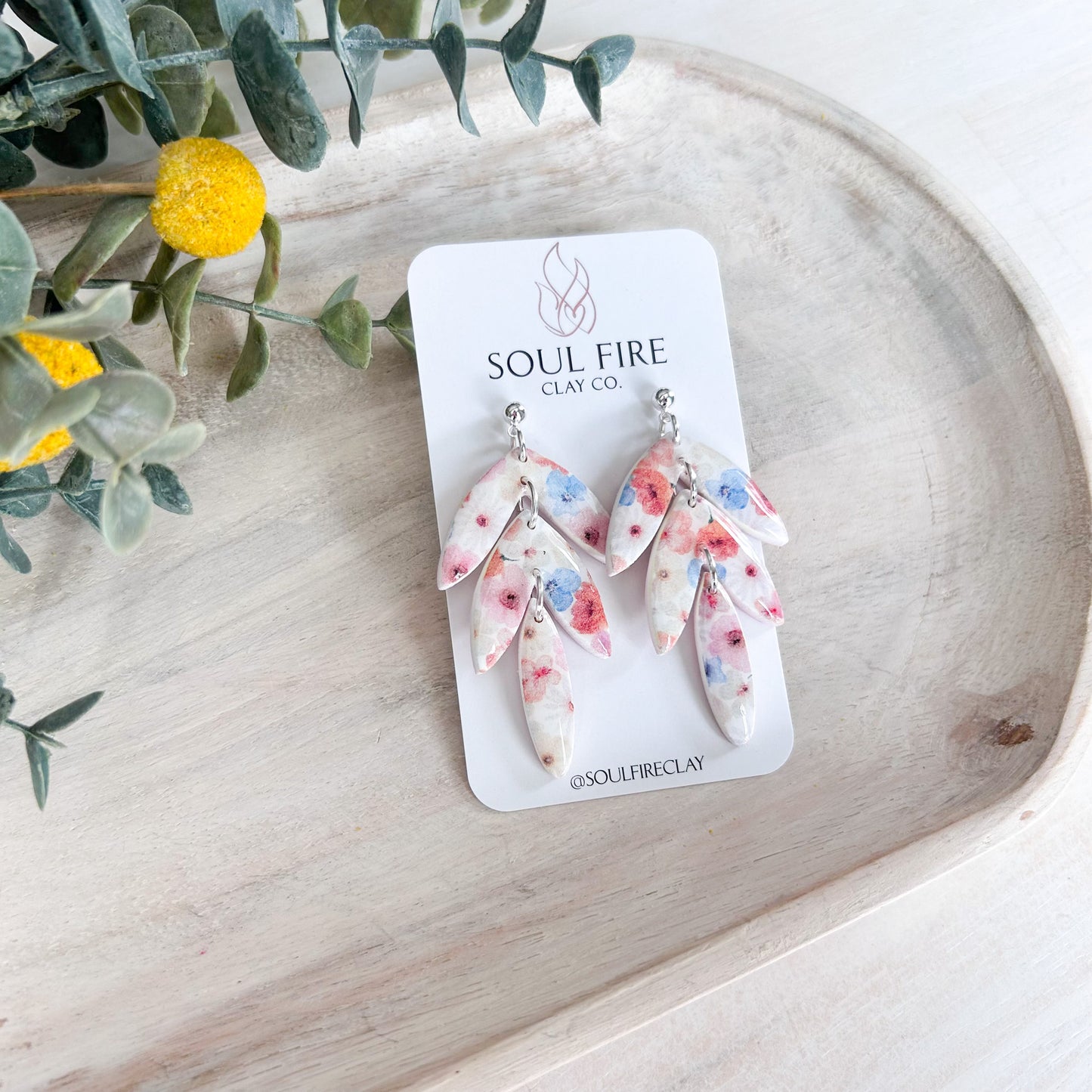Water-colour Floral Leaf DropStatement Earrings