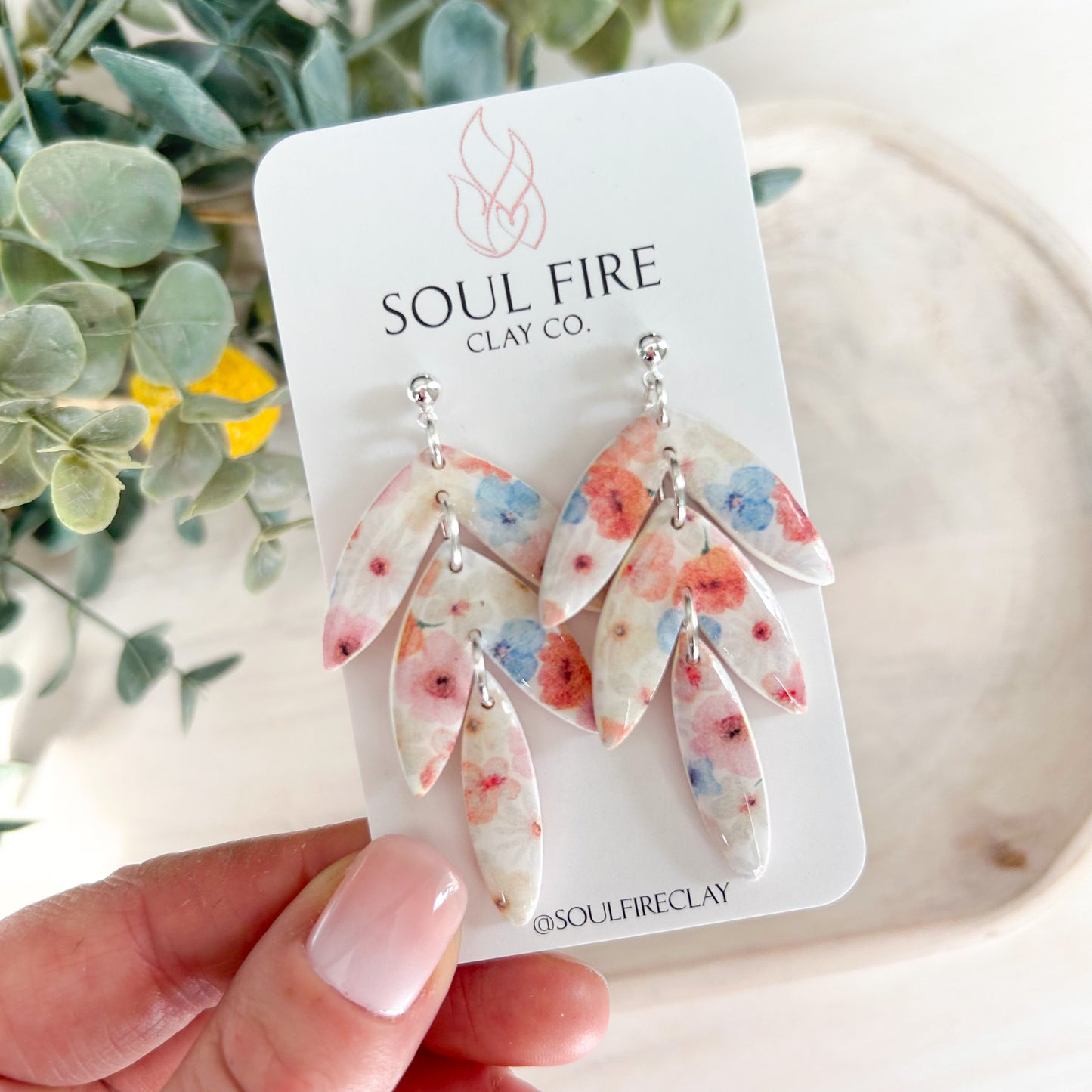 Water-colour Floral Leaf DropStatement Earrings