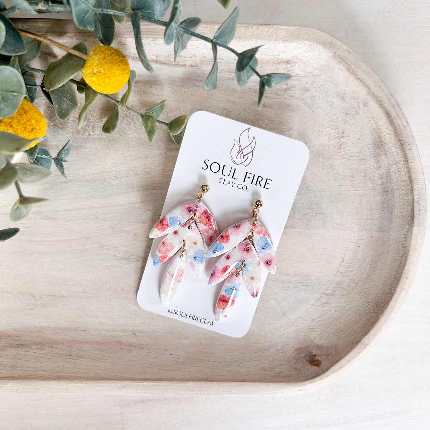 Water-colour Floral Leaf DropStatement Earrings
