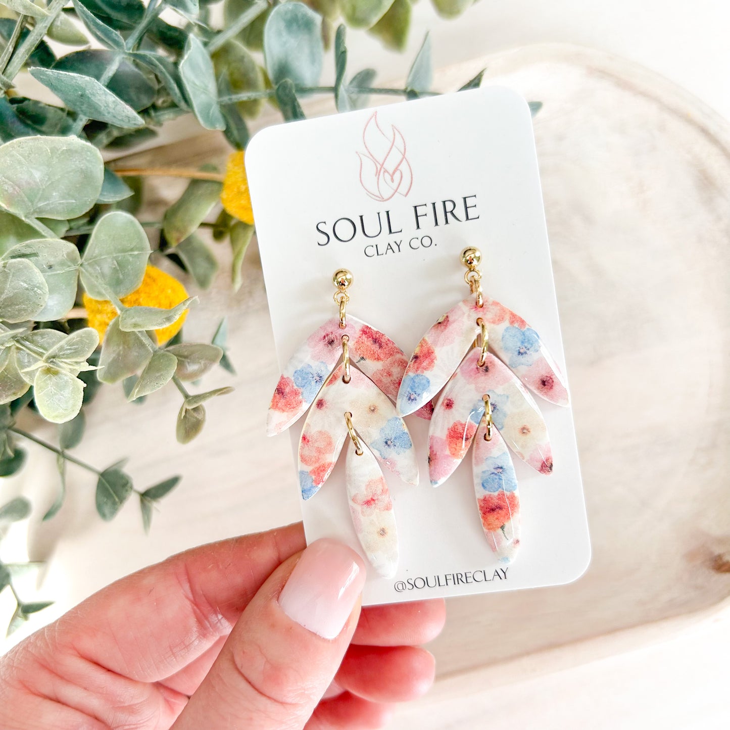 Water-colour Floral Leaf DropStatement Earrings