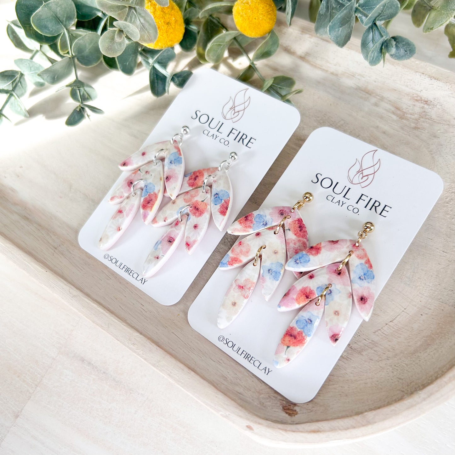 Water-colour Floral Leaf DropStatement Earrings