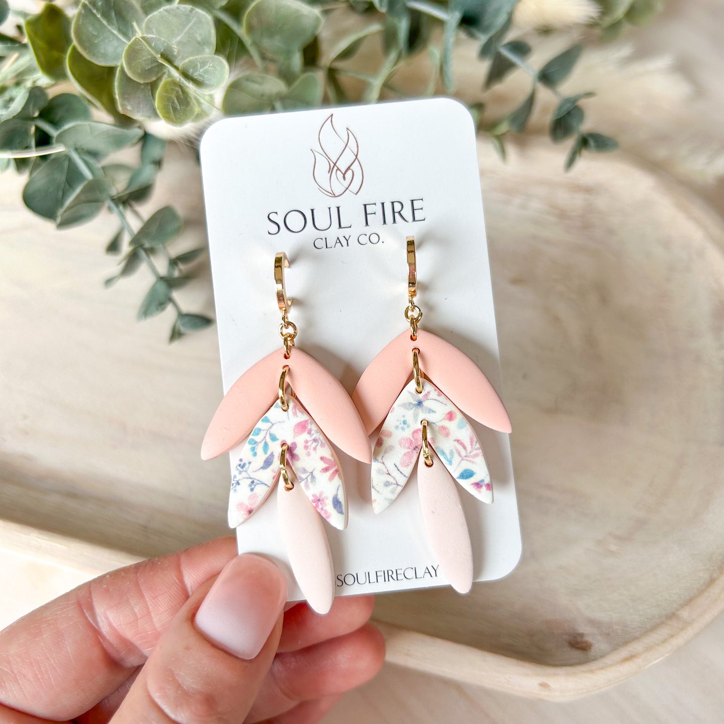 Spring Floral Leaf Drop Statement Earrings
