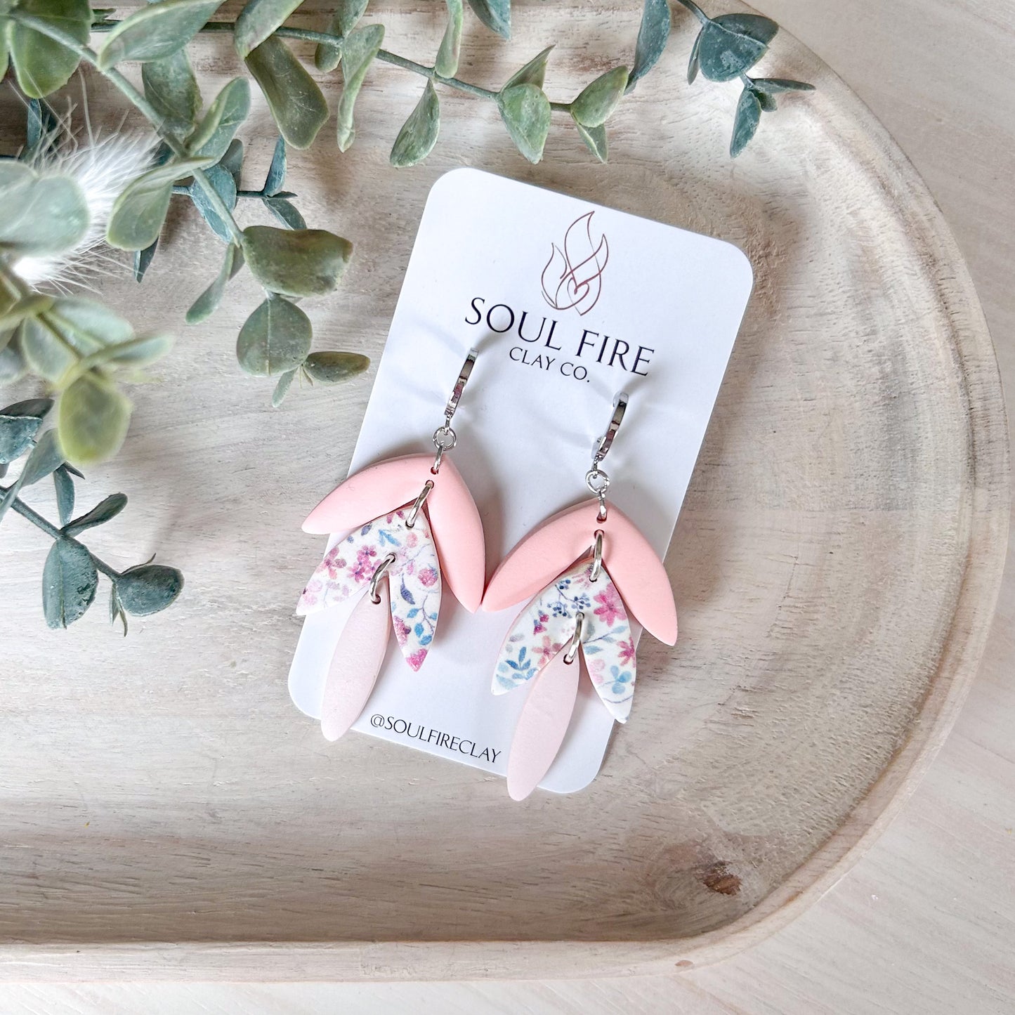 Spring Floral Leaf Drop Statement Earrings