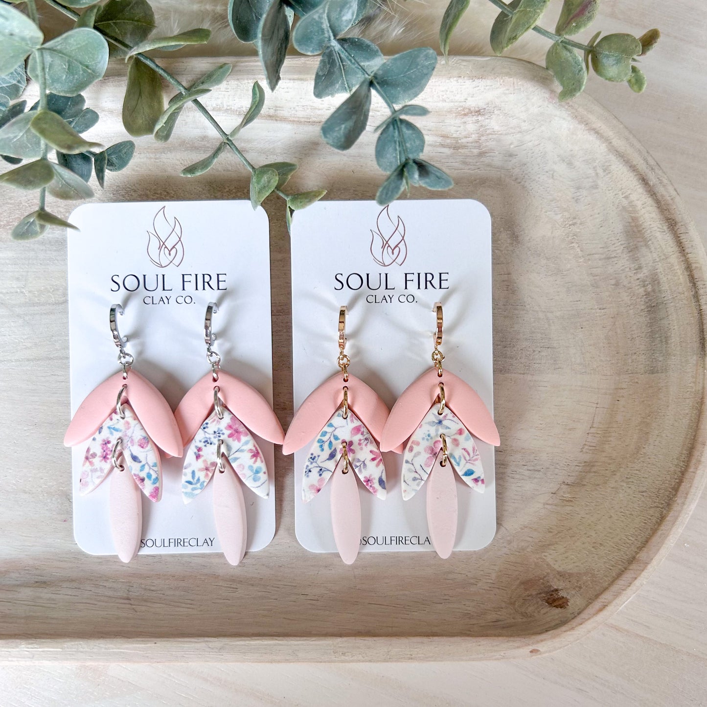 Spring Floral Leaf Drop Statement Earrings