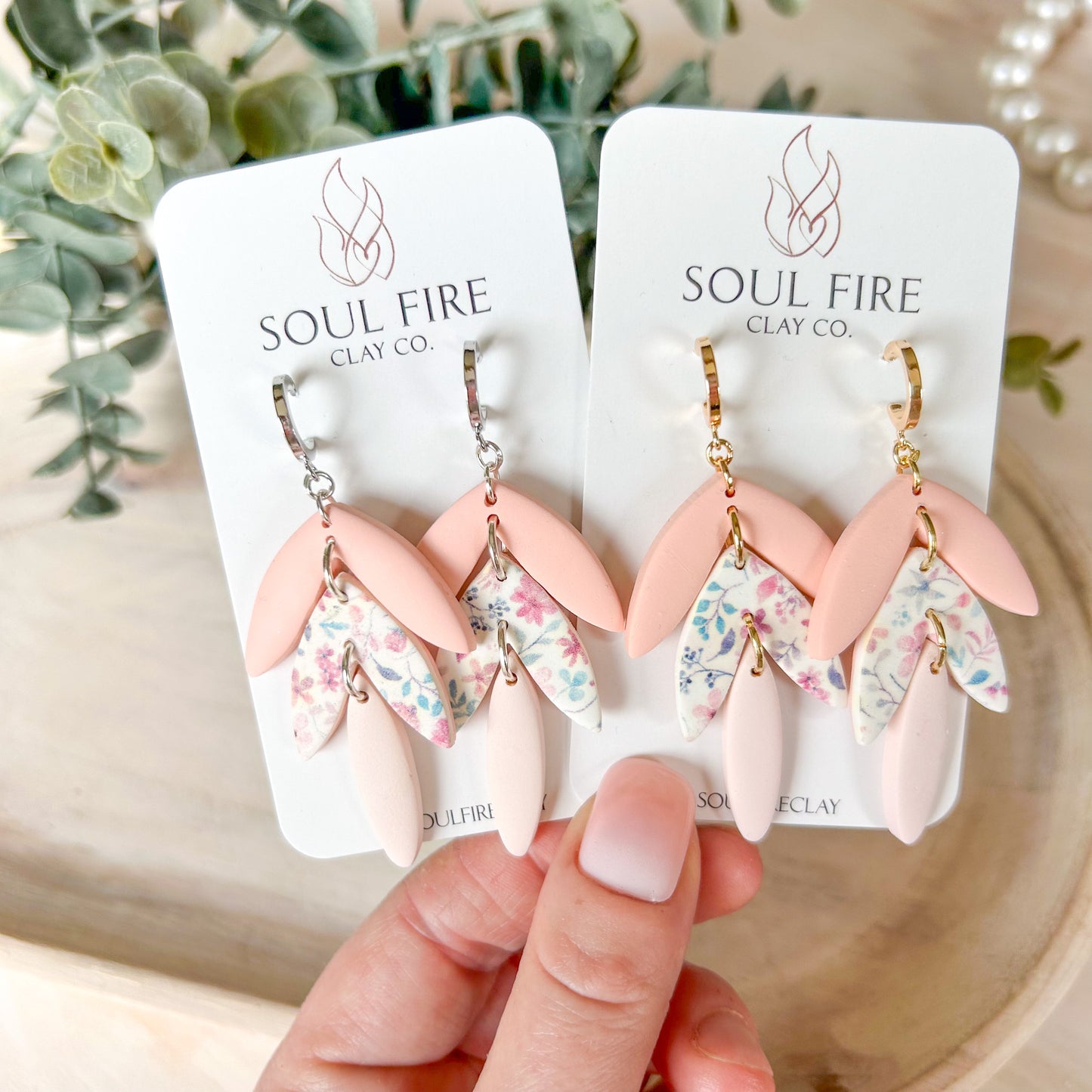 Spring Floral Leaf Drop Statement Earrings