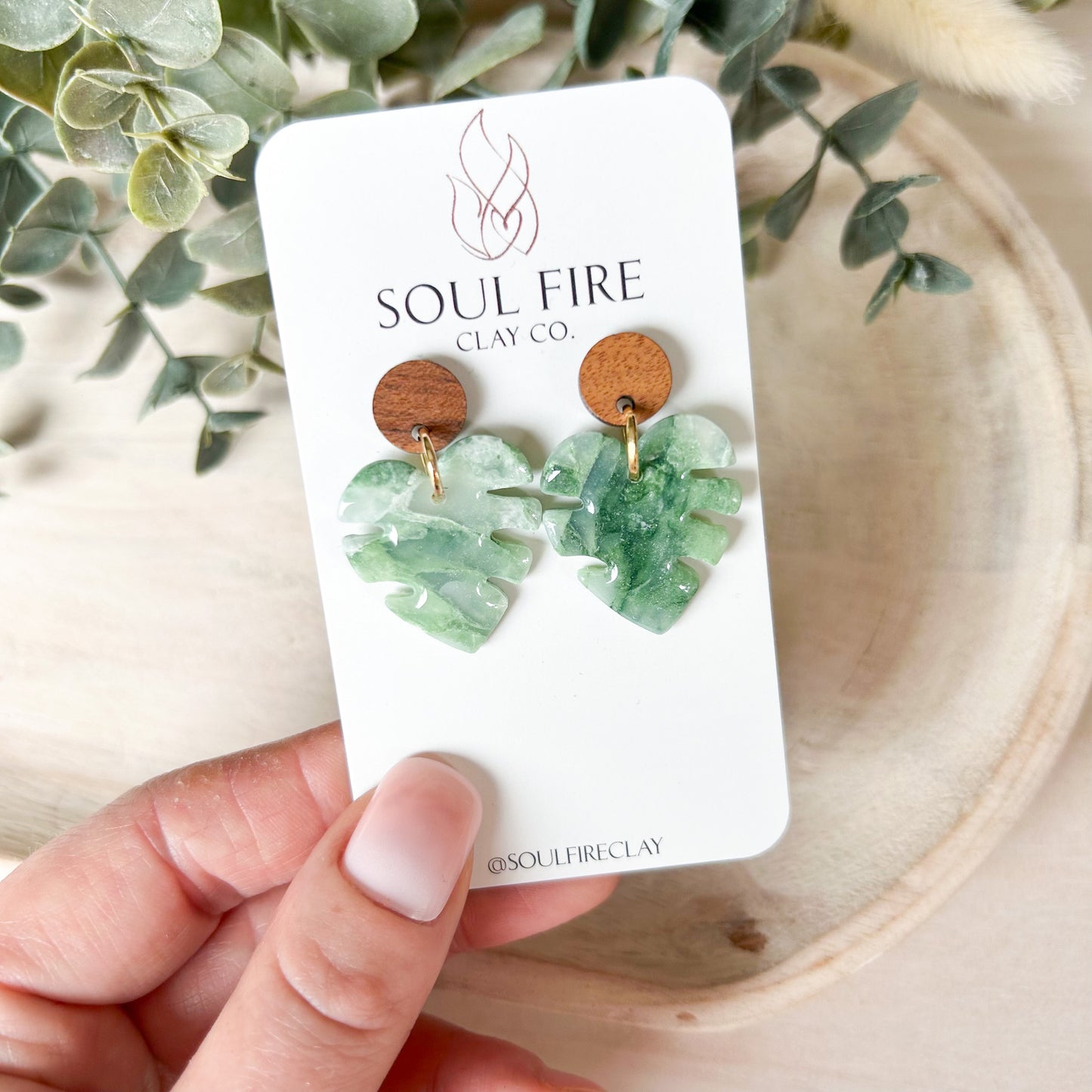 Monstera (Small) Marbled Statement Earrings
