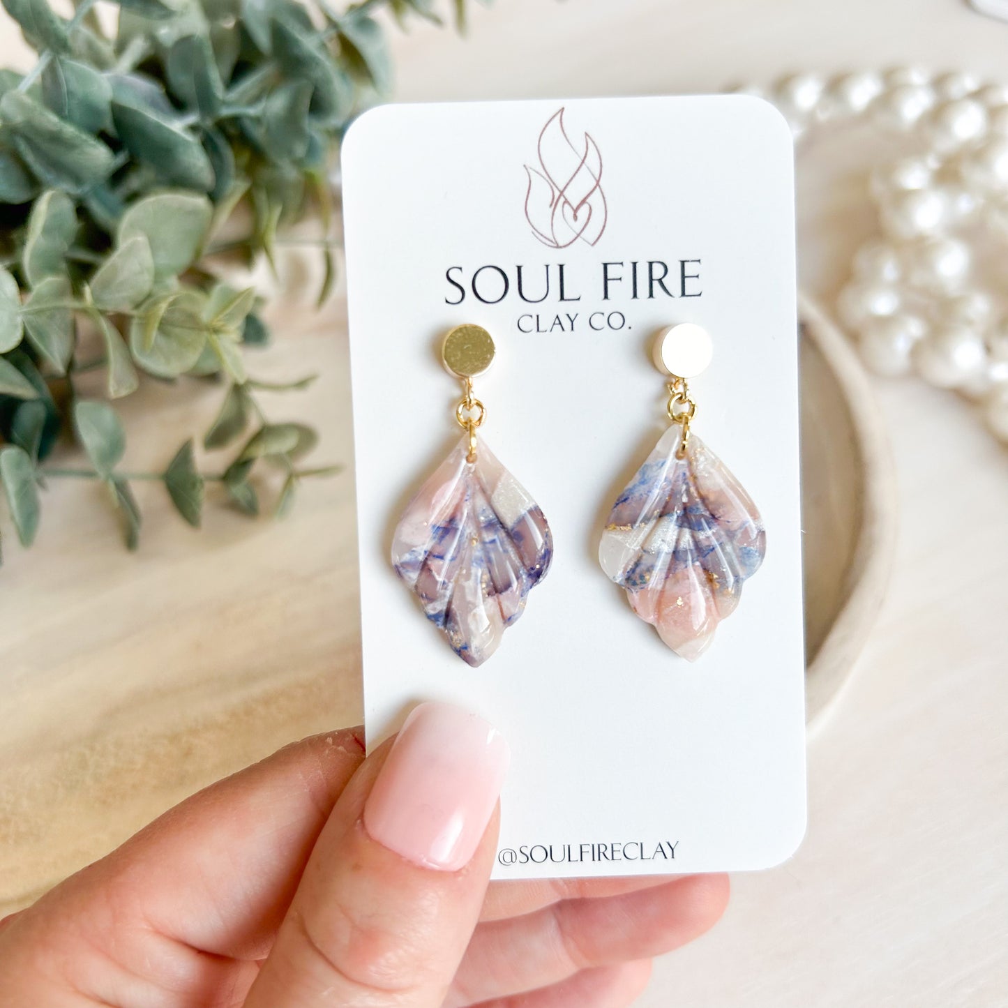 Bridgerton Collection - Scalloped Leaf Drop - Marbled Statement Earrings