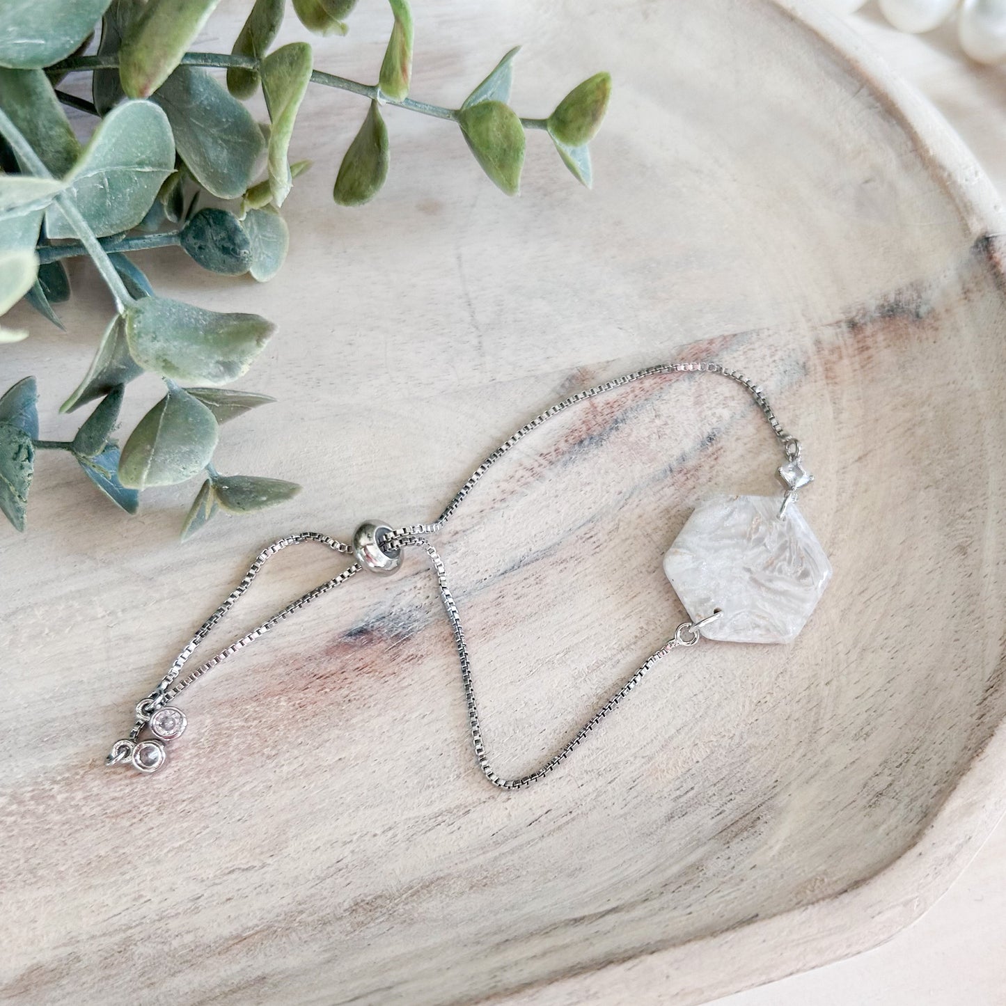 Bridgerton Collection - Marbled Hexagon Bracelet - Silver Chain
