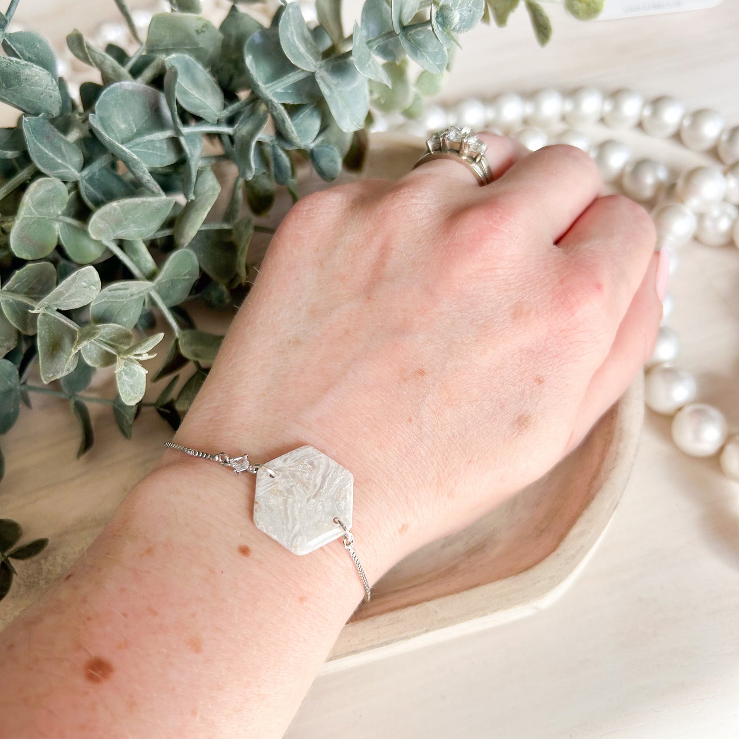 Bridgerton Collection - Marbled Hexagon Bracelet - Silver Chain