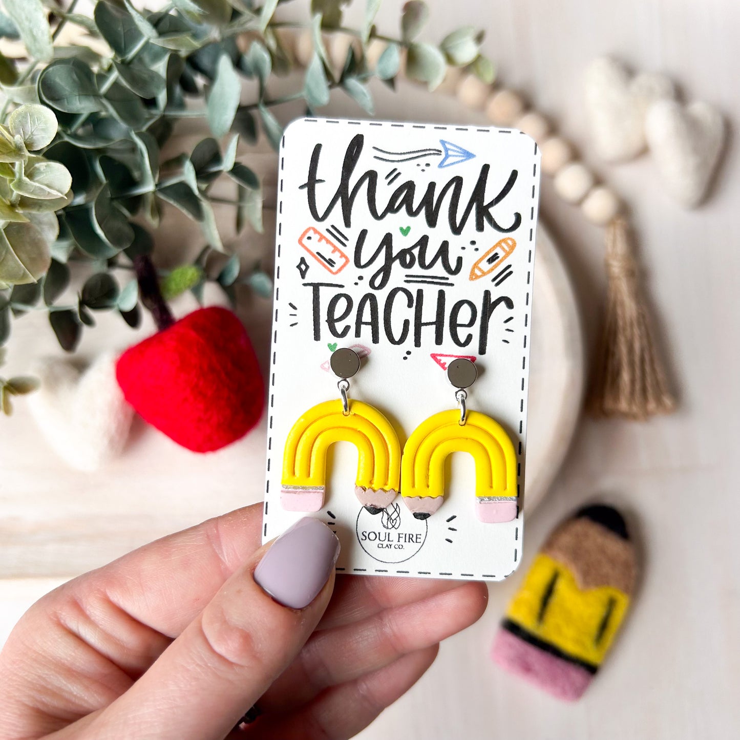 Rainbow Pencil - Educator Teacher - Statement Earrings