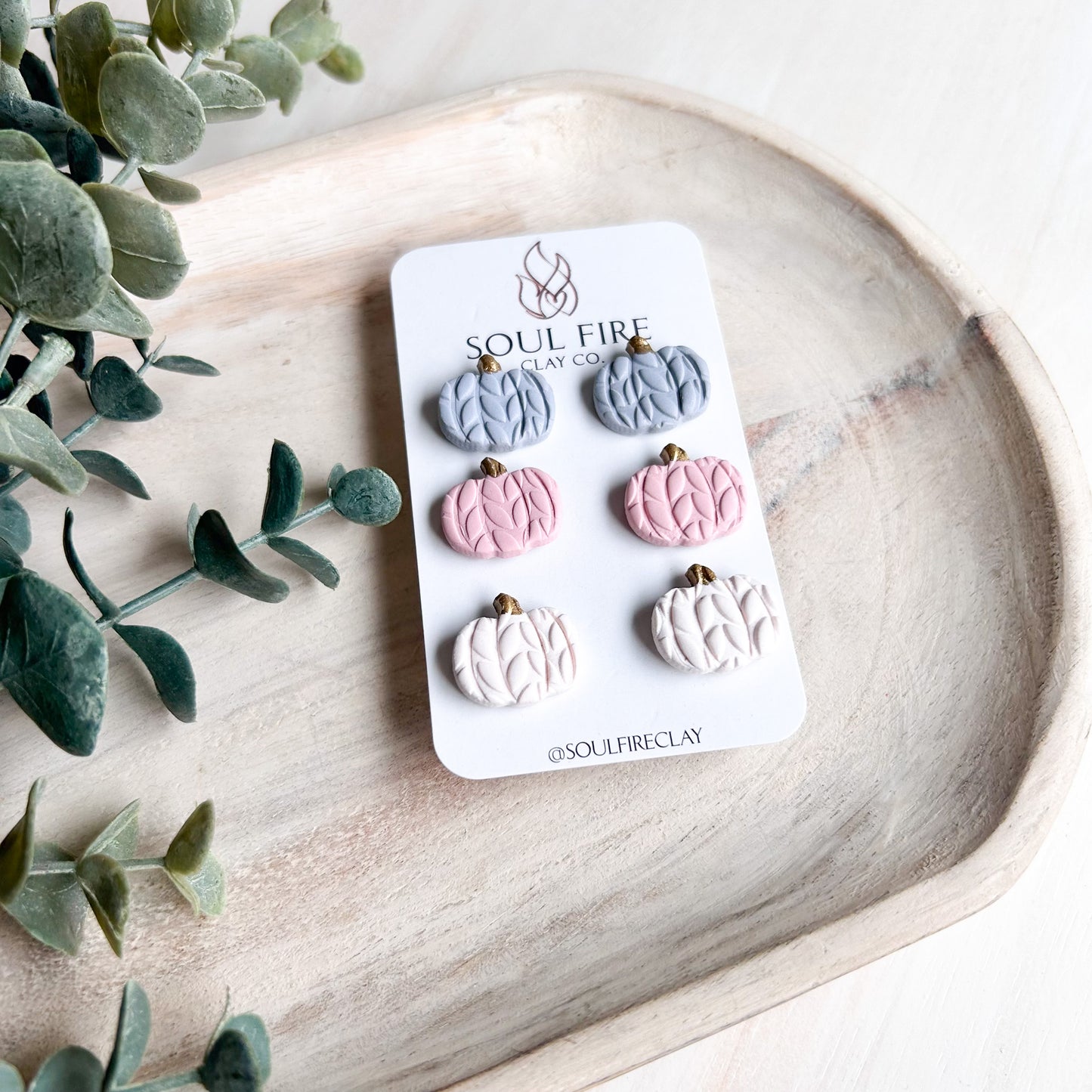 Knit Pumpkin Stud Trio - Pastels - Fall - Statement Earrings