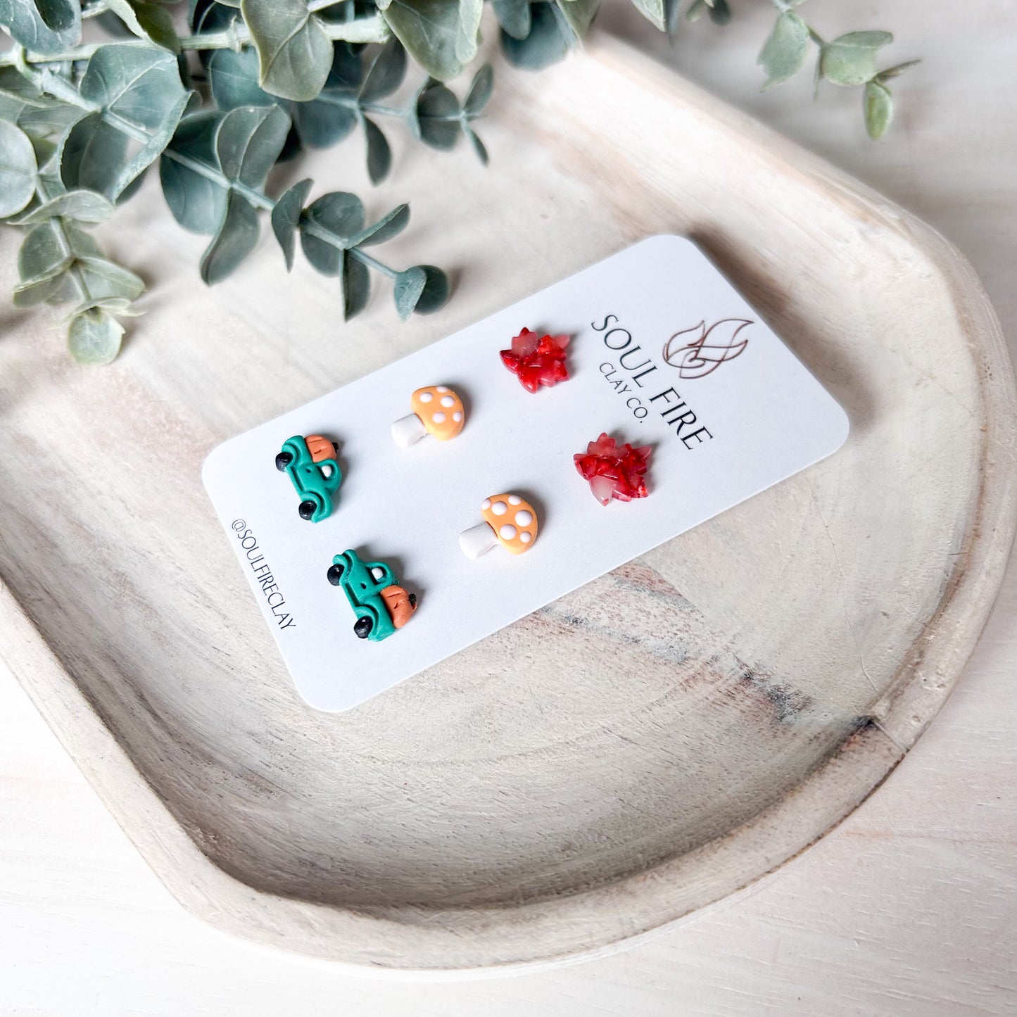 Maple Leaf, Mushroom & Truck Stud Trio - Fall - Statement Earrings