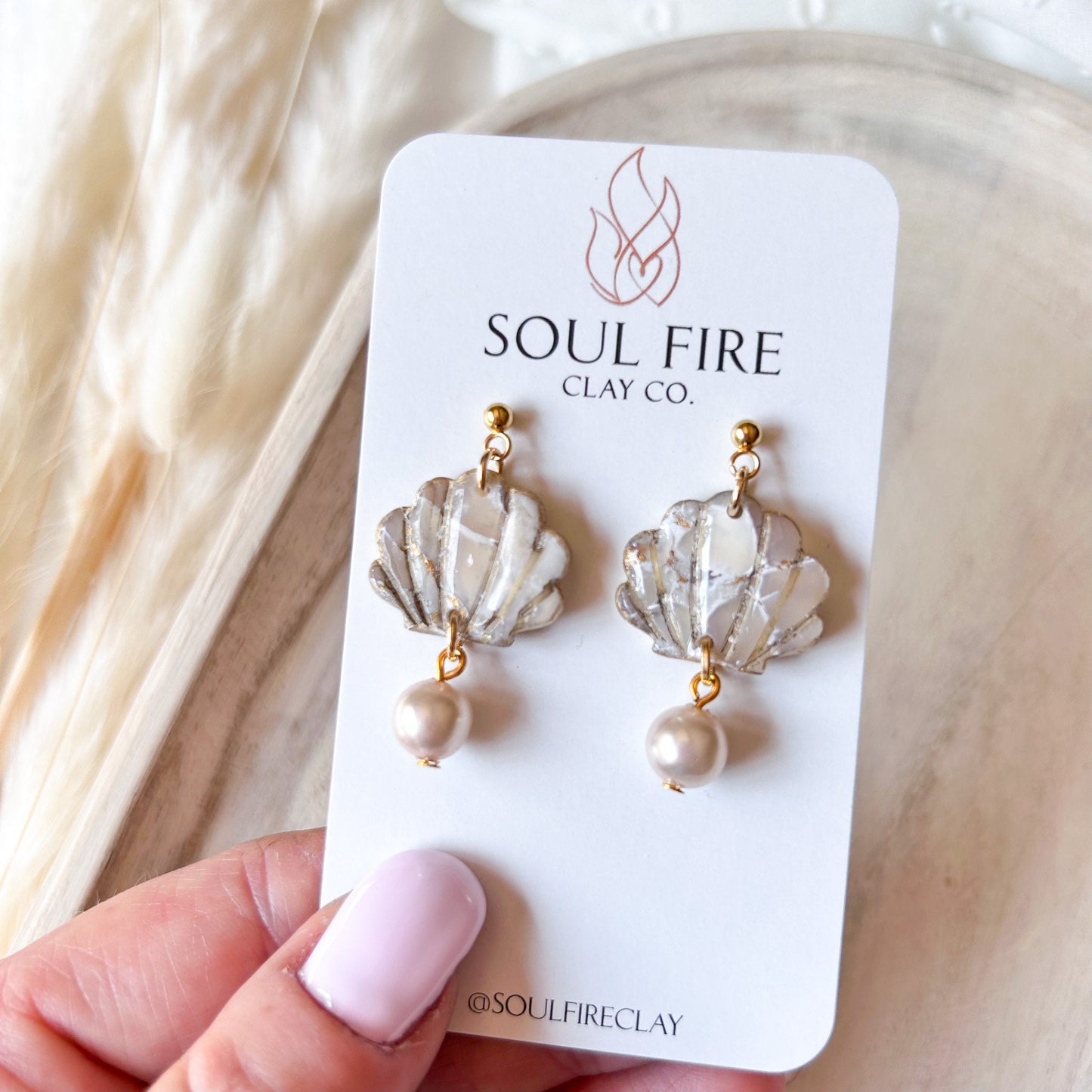Marble Seashell Pearl Earrings