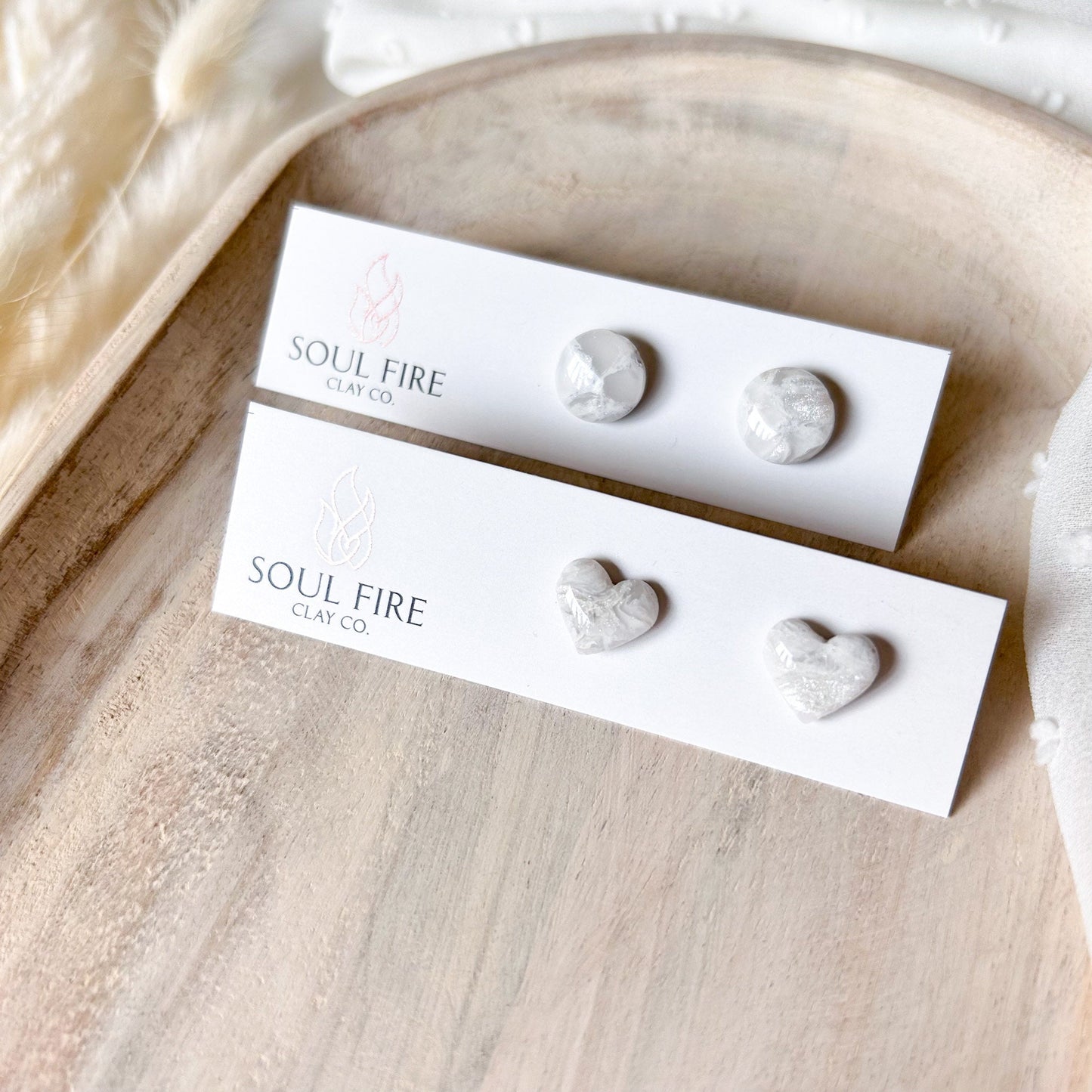 White & Silver Marble Stud Earrings