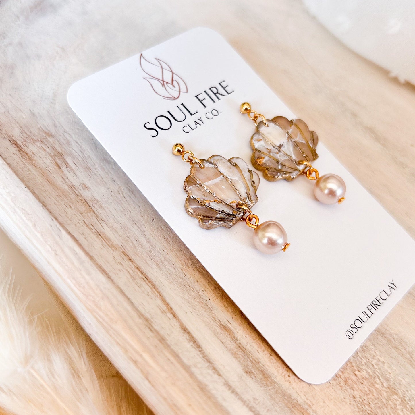 Marble Seashell Pearl Earrings