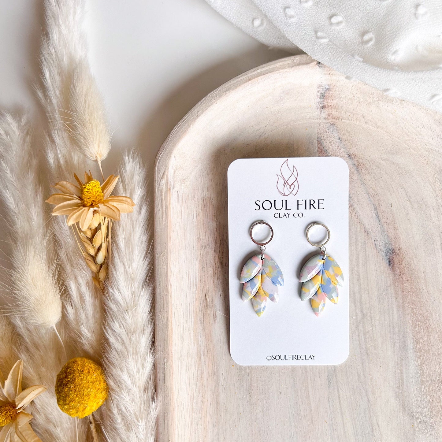 Bright Rainbow Scalloped Leaf statement Earrings