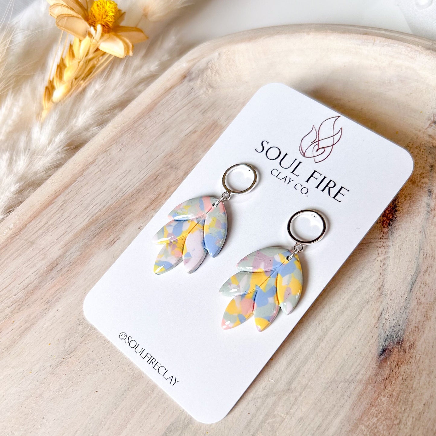 Bright Rainbow Scalloped Leaf statement Earrings
