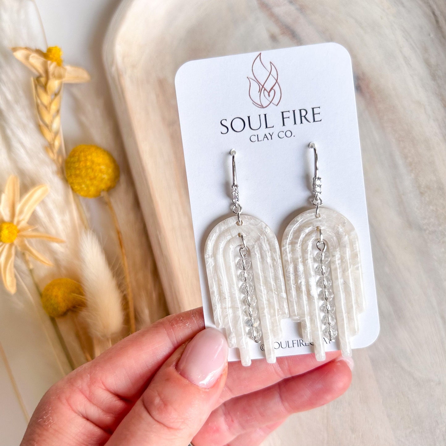 White & Silver Marble statement Earrings