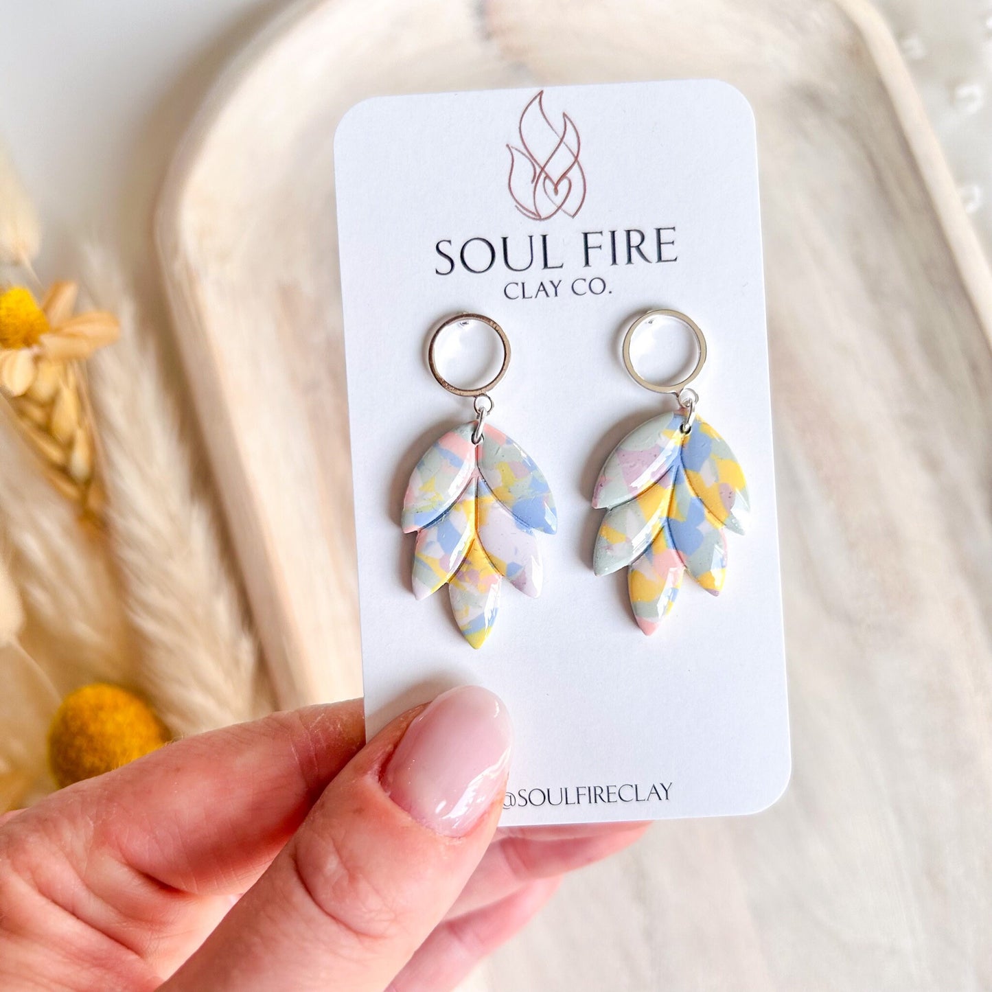 Bright Rainbow Scalloped Leaf statement Earrings