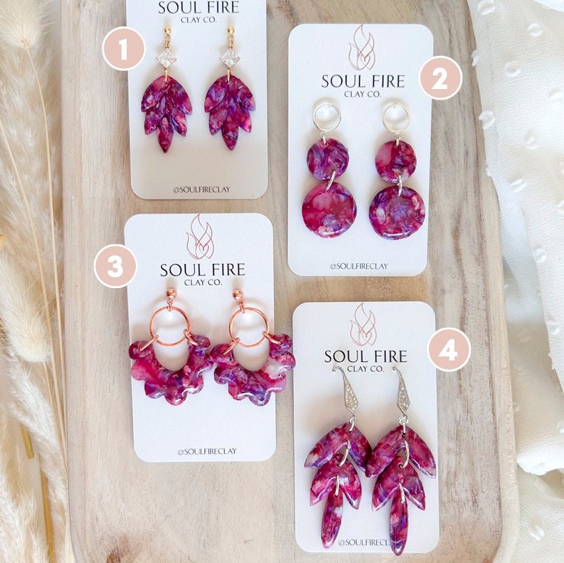 Magenta Marble statement Earrings
