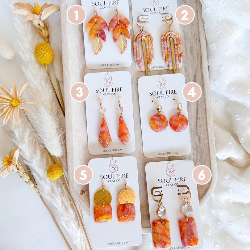 Orange Marble statement Earrings
