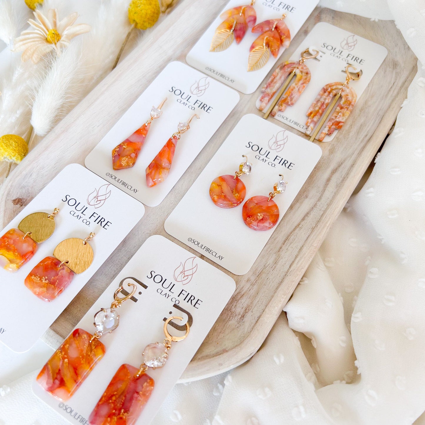 Orange Marble statement Earrings