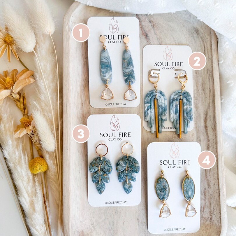 Teal Marble statement Earrings