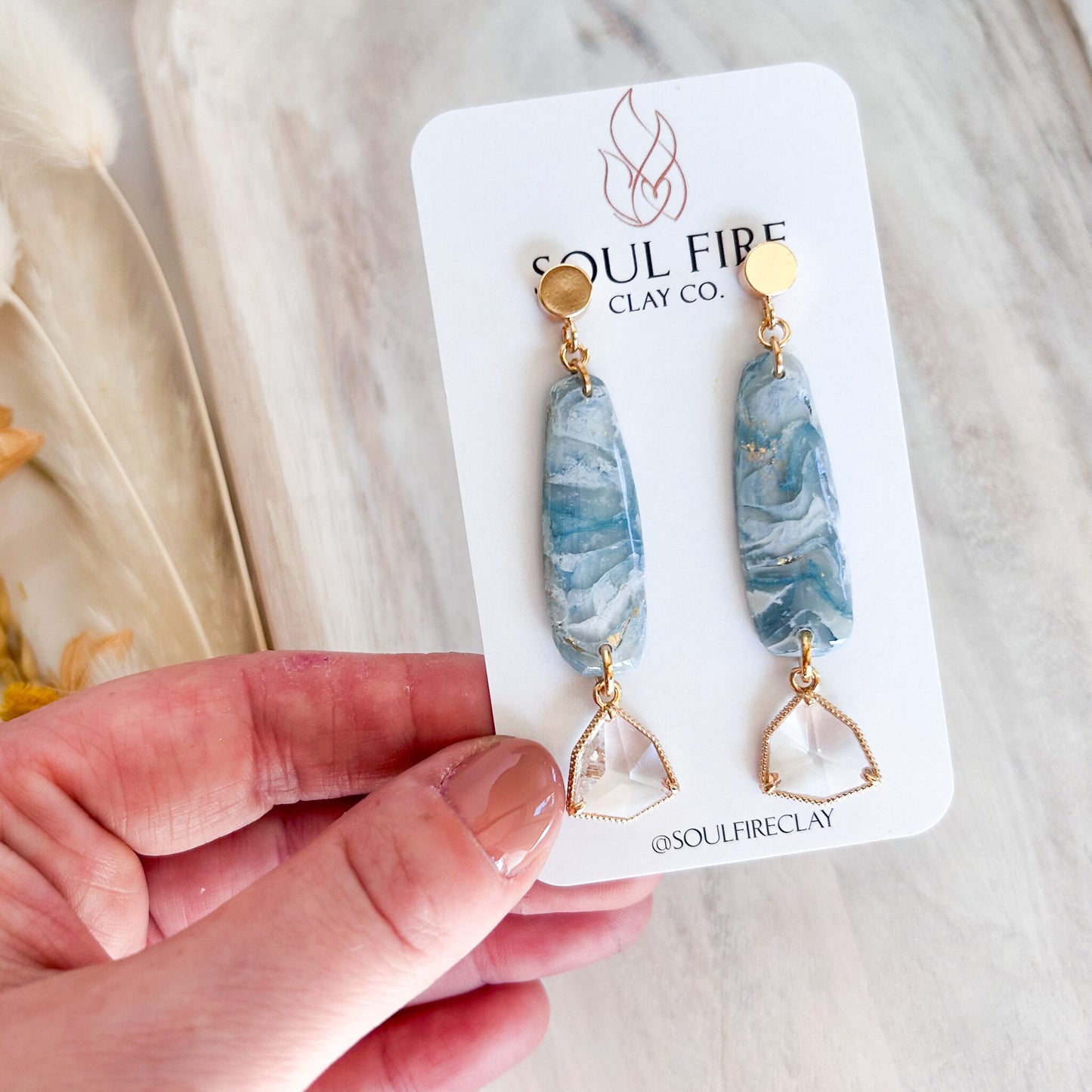 Teal Marble statement Earrings
