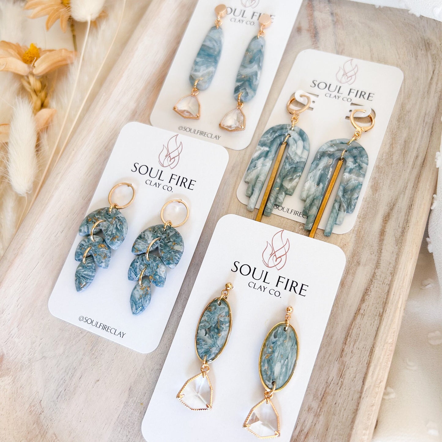 Teal Marble statement Earrings