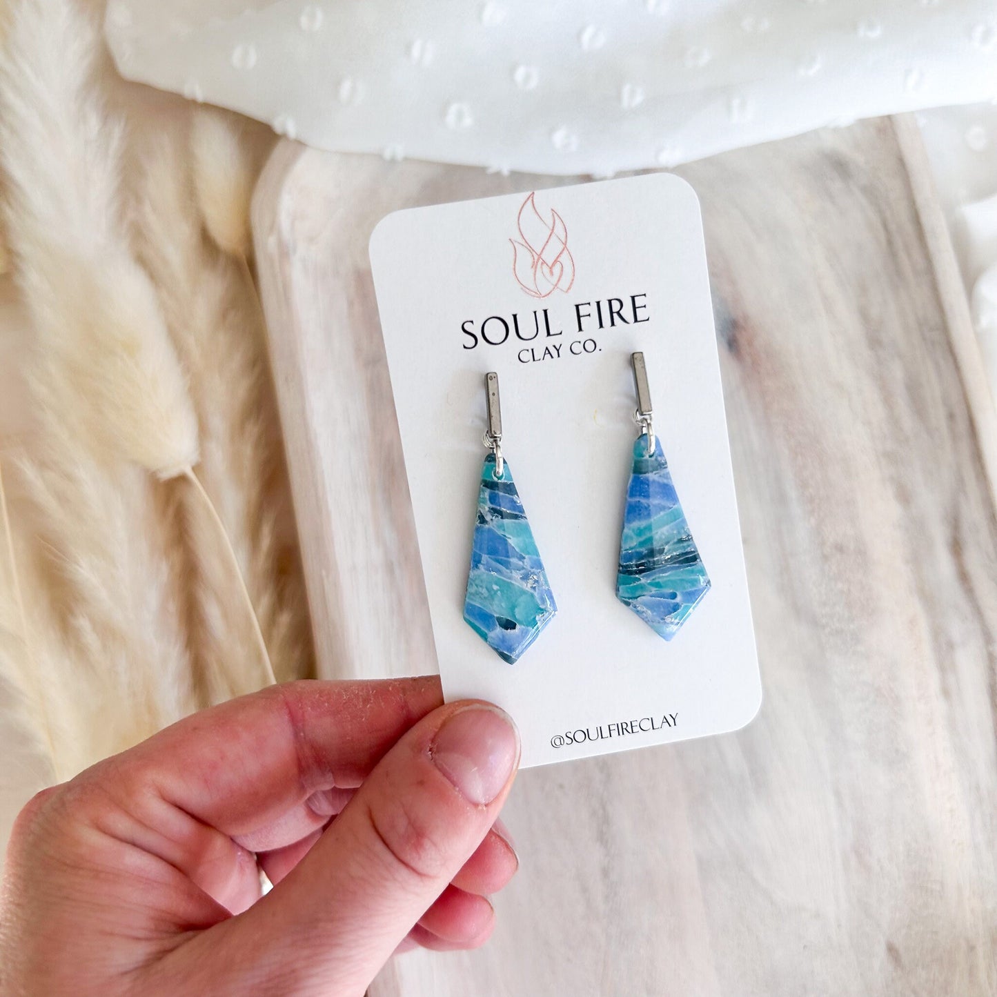 Teal & Blue Marble statement Earrings