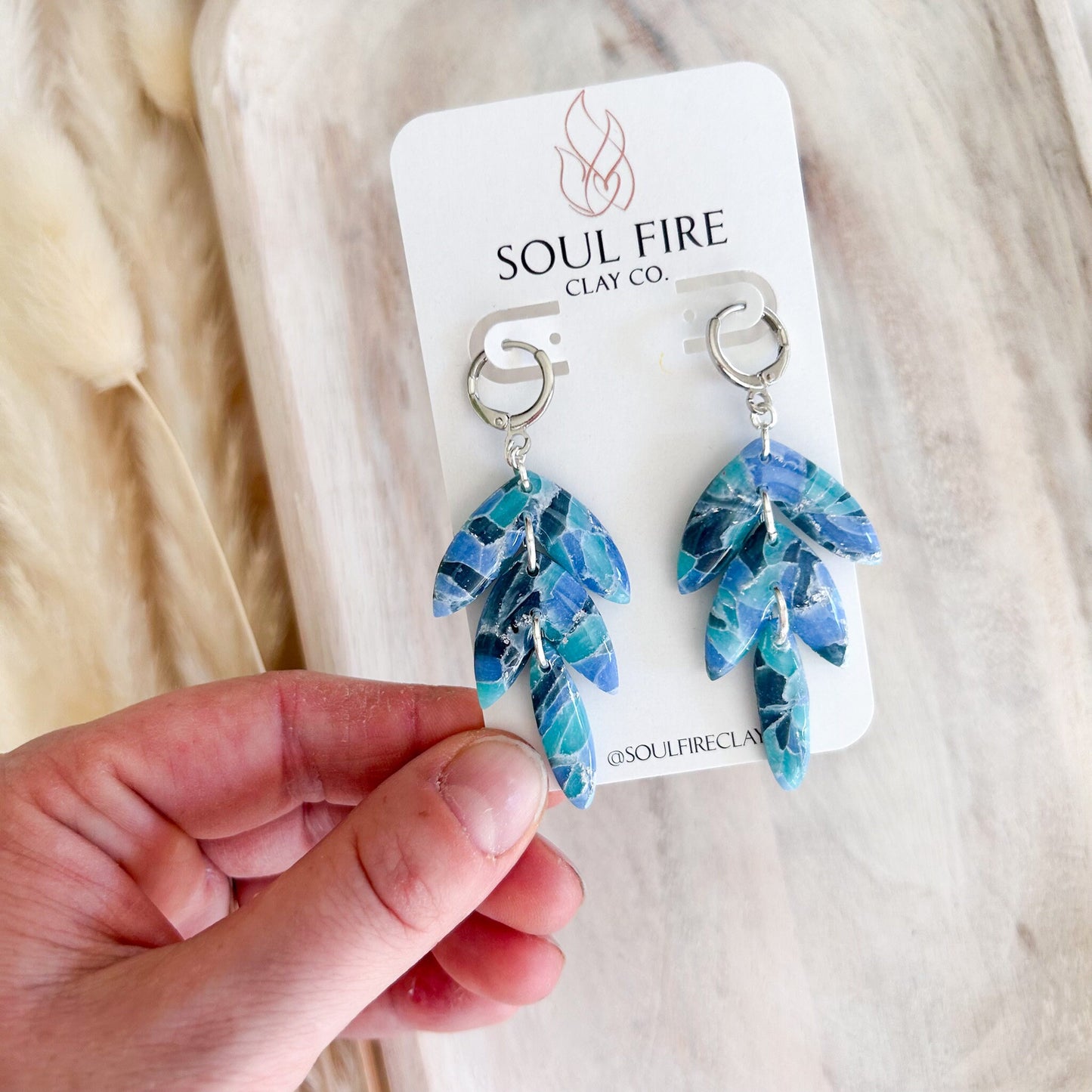 Teal & Blue Marble statement Earrings
