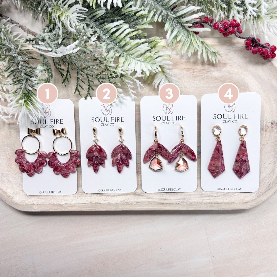 Burgundy Marble Statement Earrings
