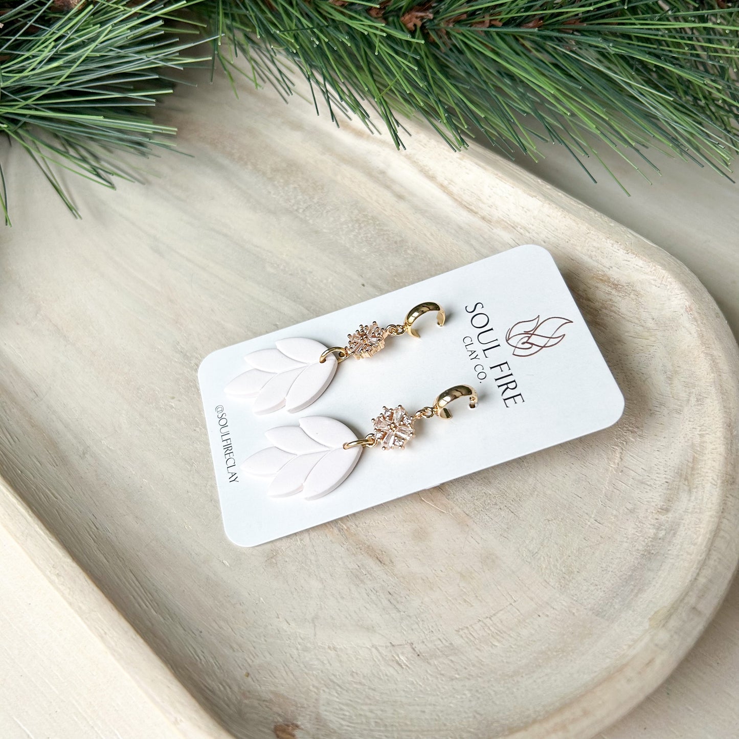 White scalloped Leaf - Christmas Statement Earrings