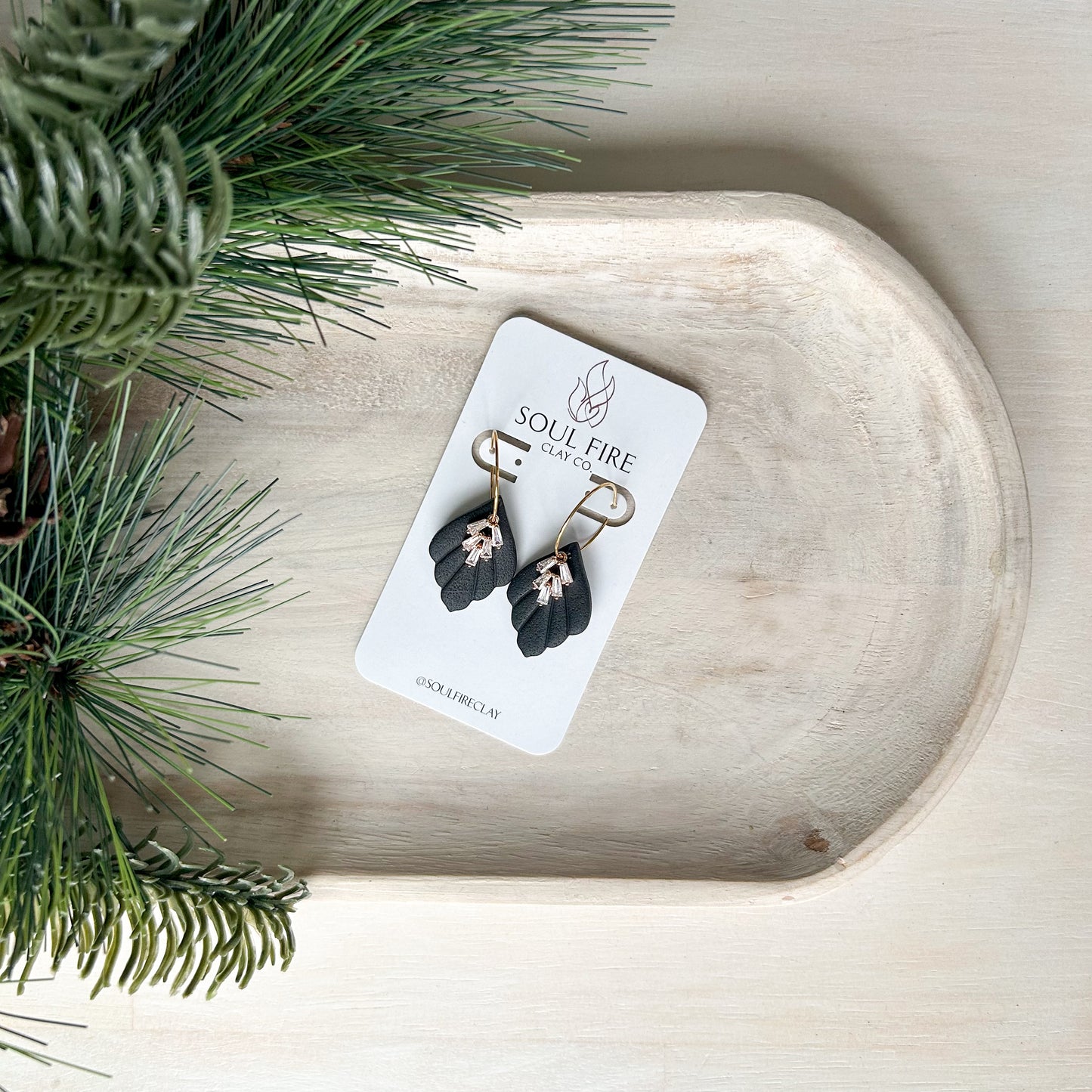 Black scalloped Leaf bling - new years  Statement Earrings