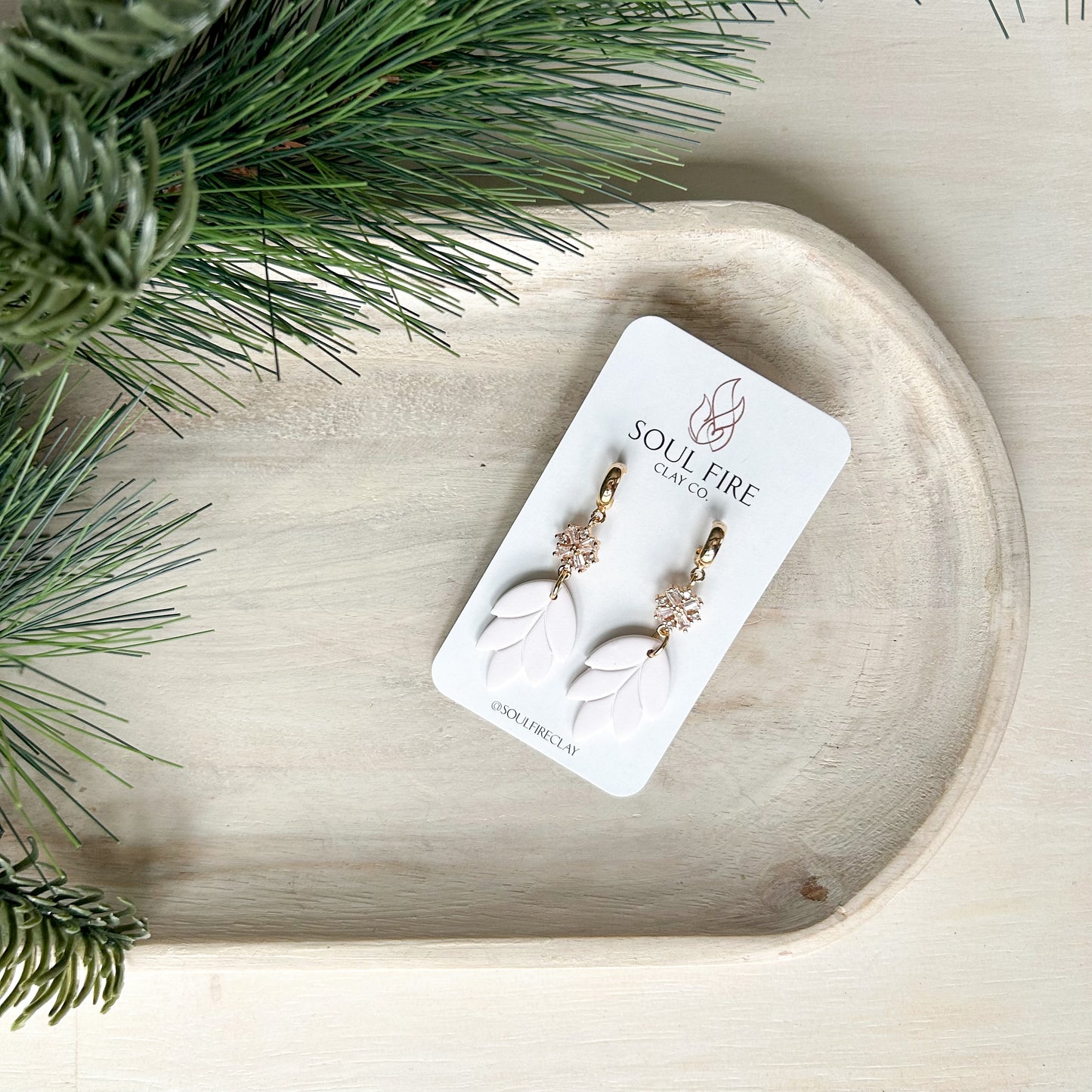 White scalloped Leaf - Christmas Statement Earrings