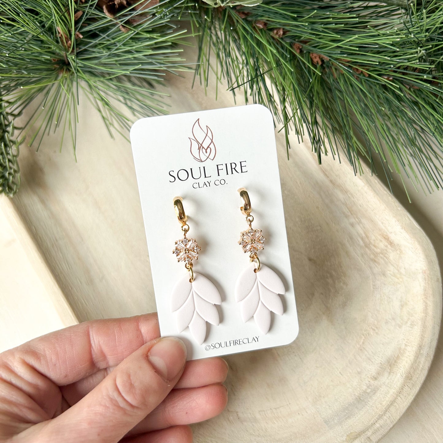 White scalloped Leaf - Christmas Statement Earrings