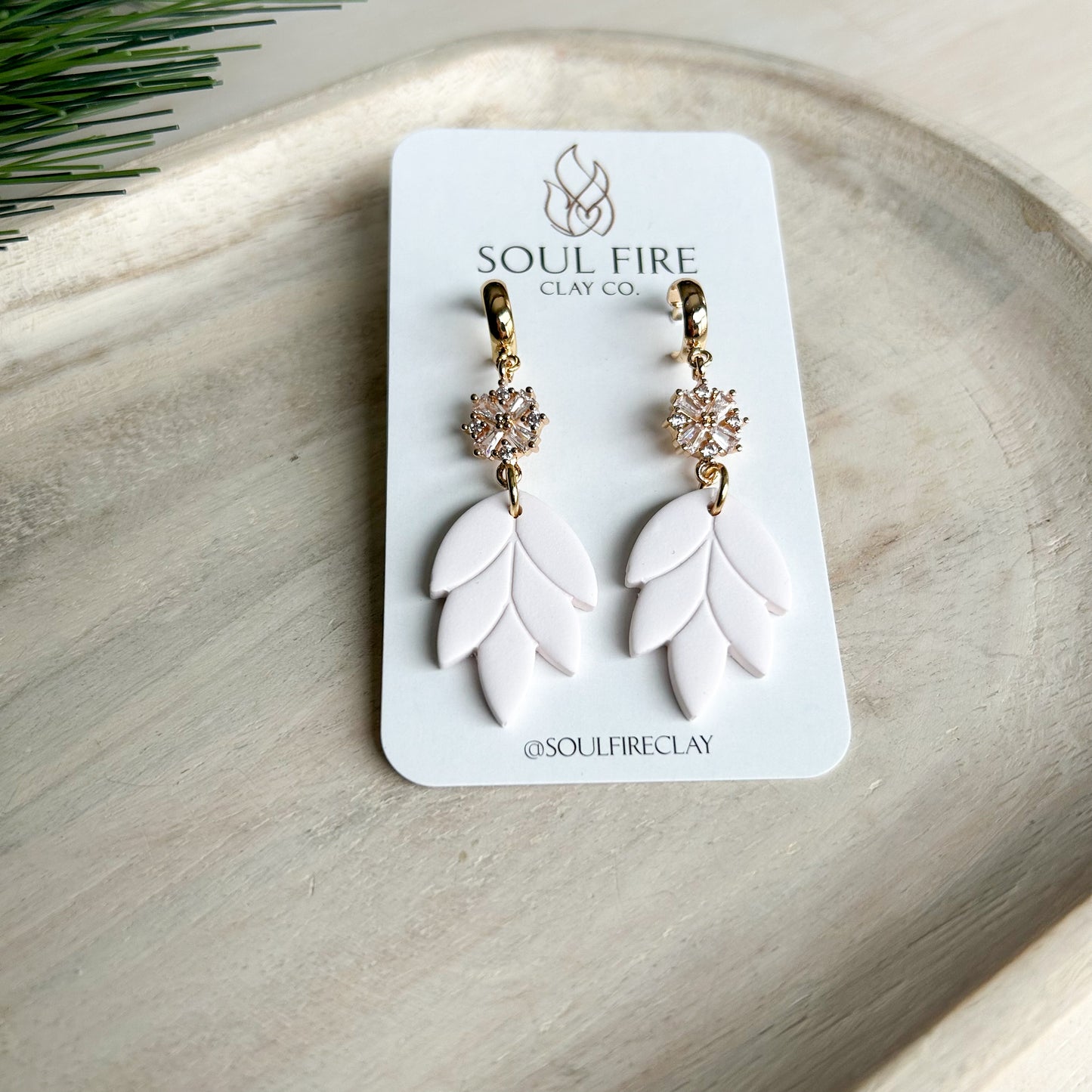 White scalloped Leaf - Christmas Statement Earrings
