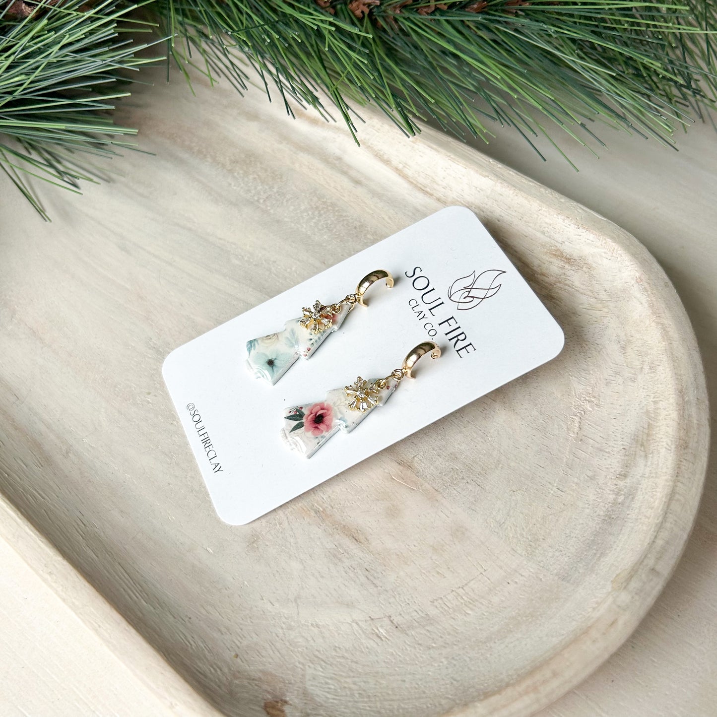 Vintage print Christmas Tree - Christmas Statement Earrings
