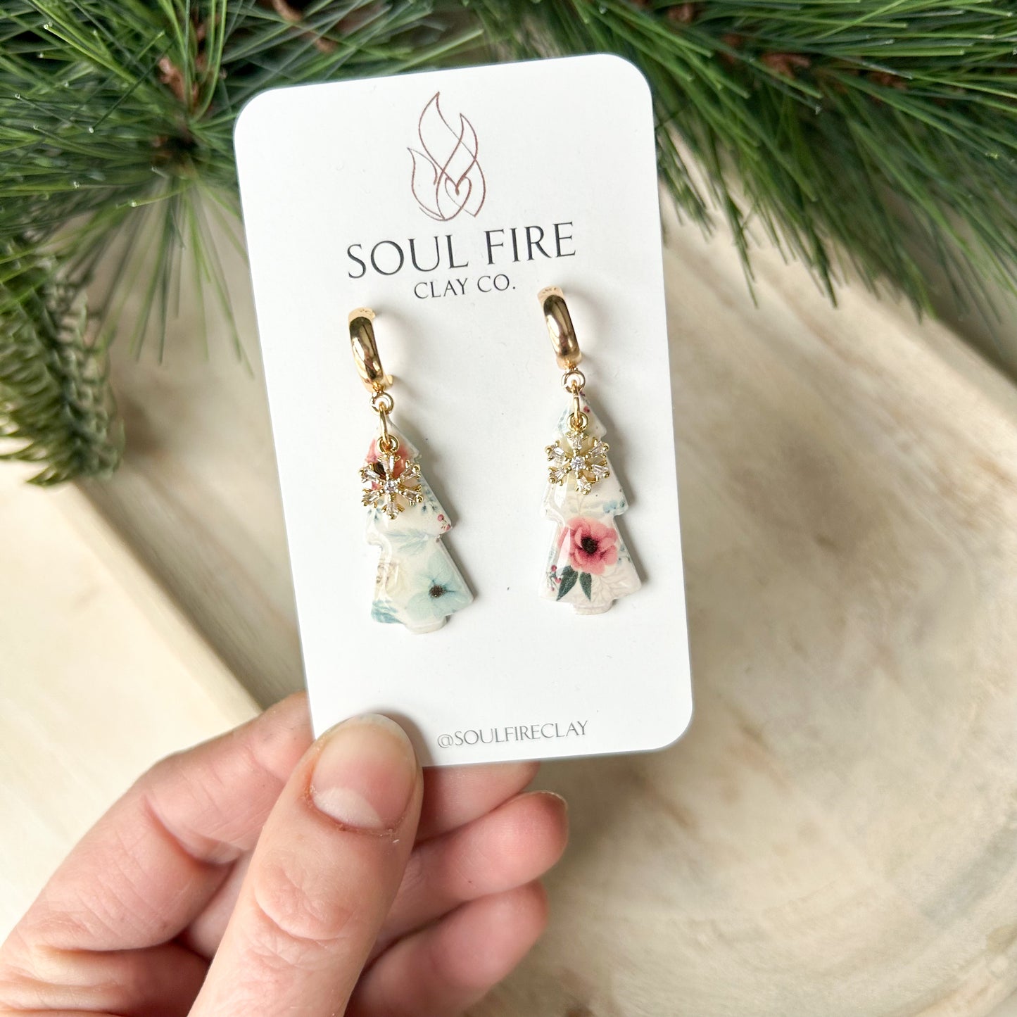 Vintage print Christmas Tree - Christmas Statement Earrings
