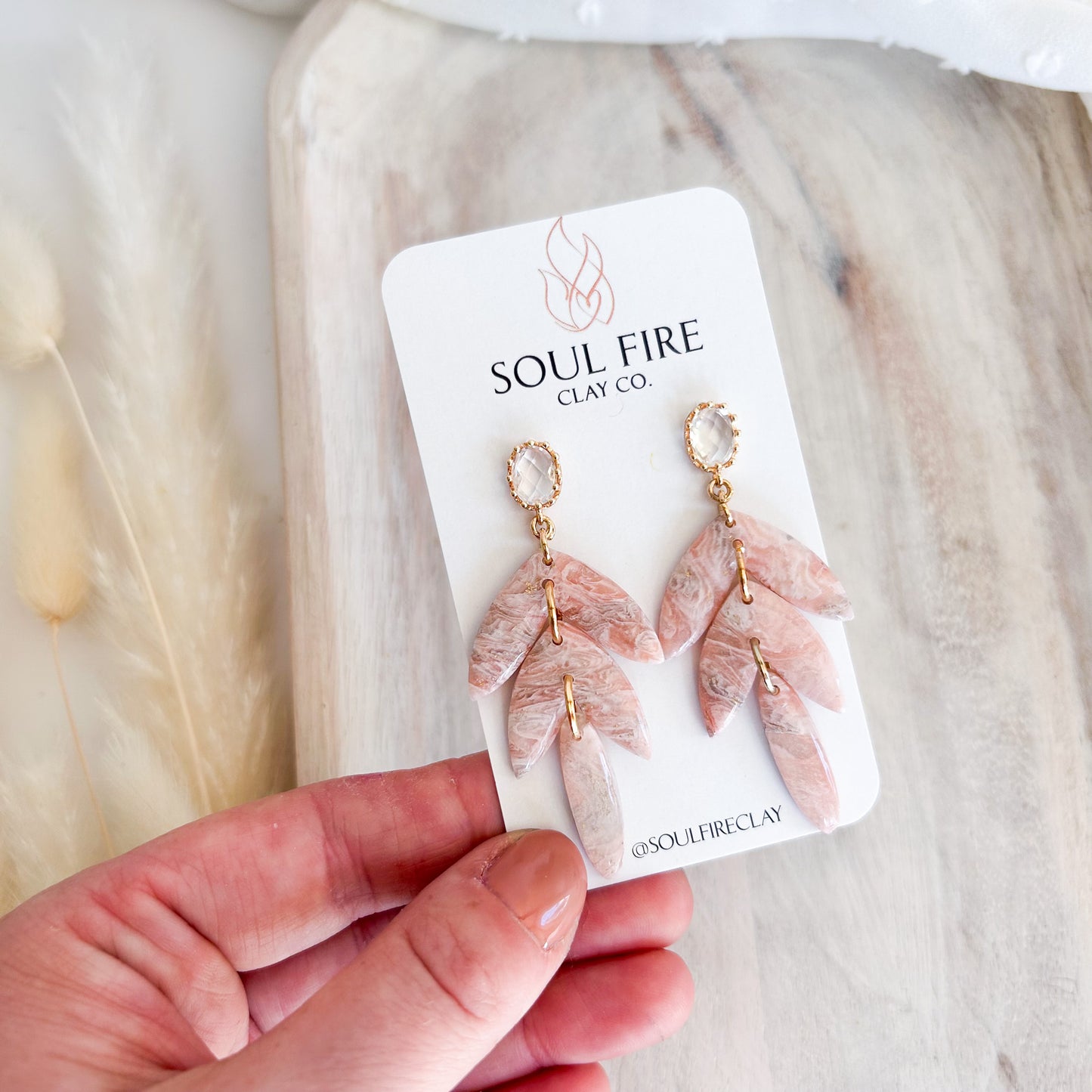 Soft Pink Marble Statement Earrings
