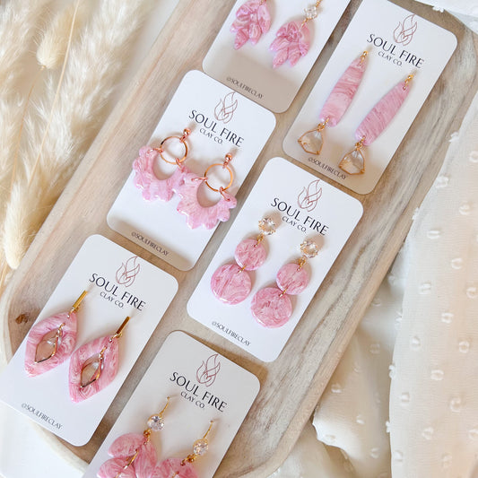 Pretty Pink Marble Statement Earrings