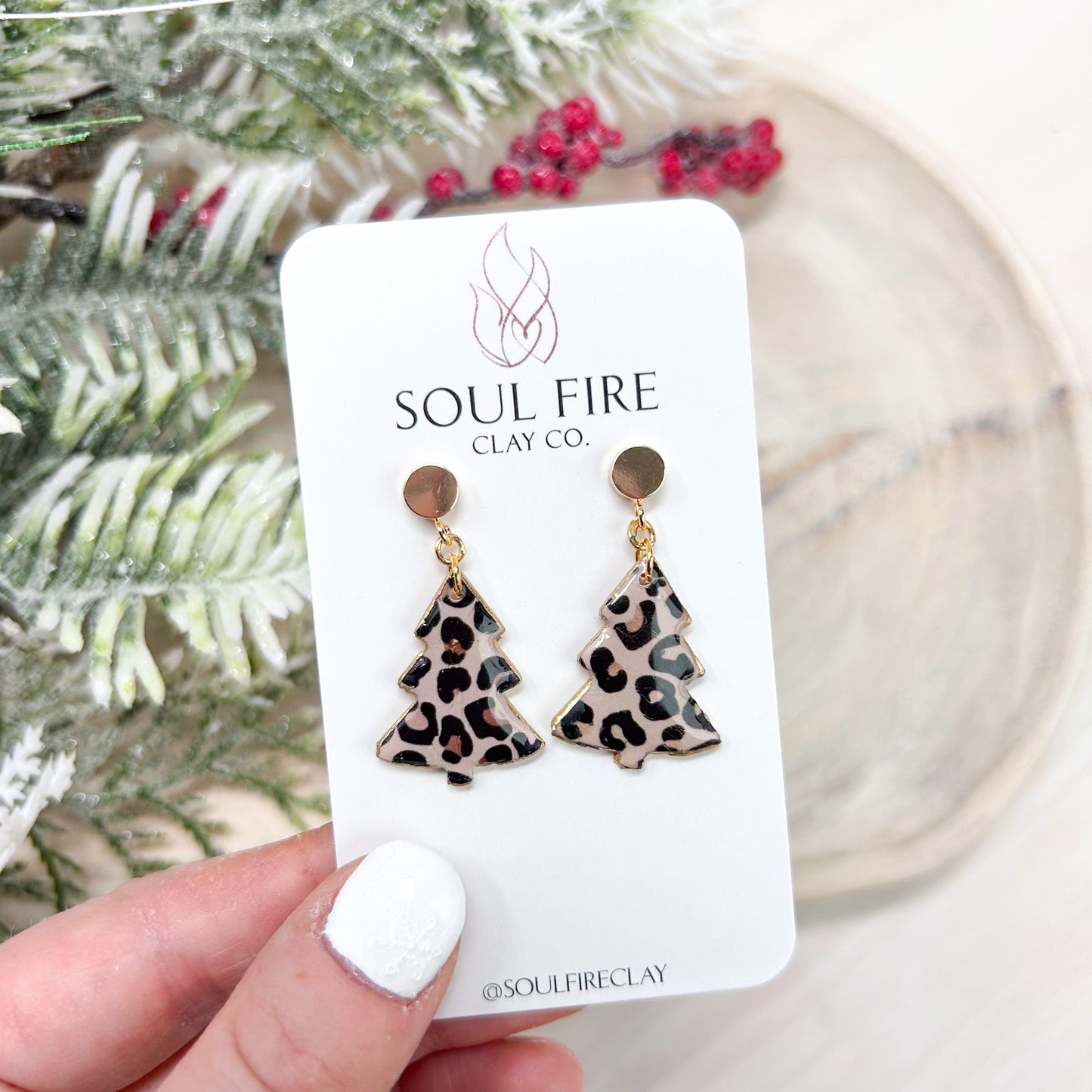 Leopard Print Tree Statement Earrings